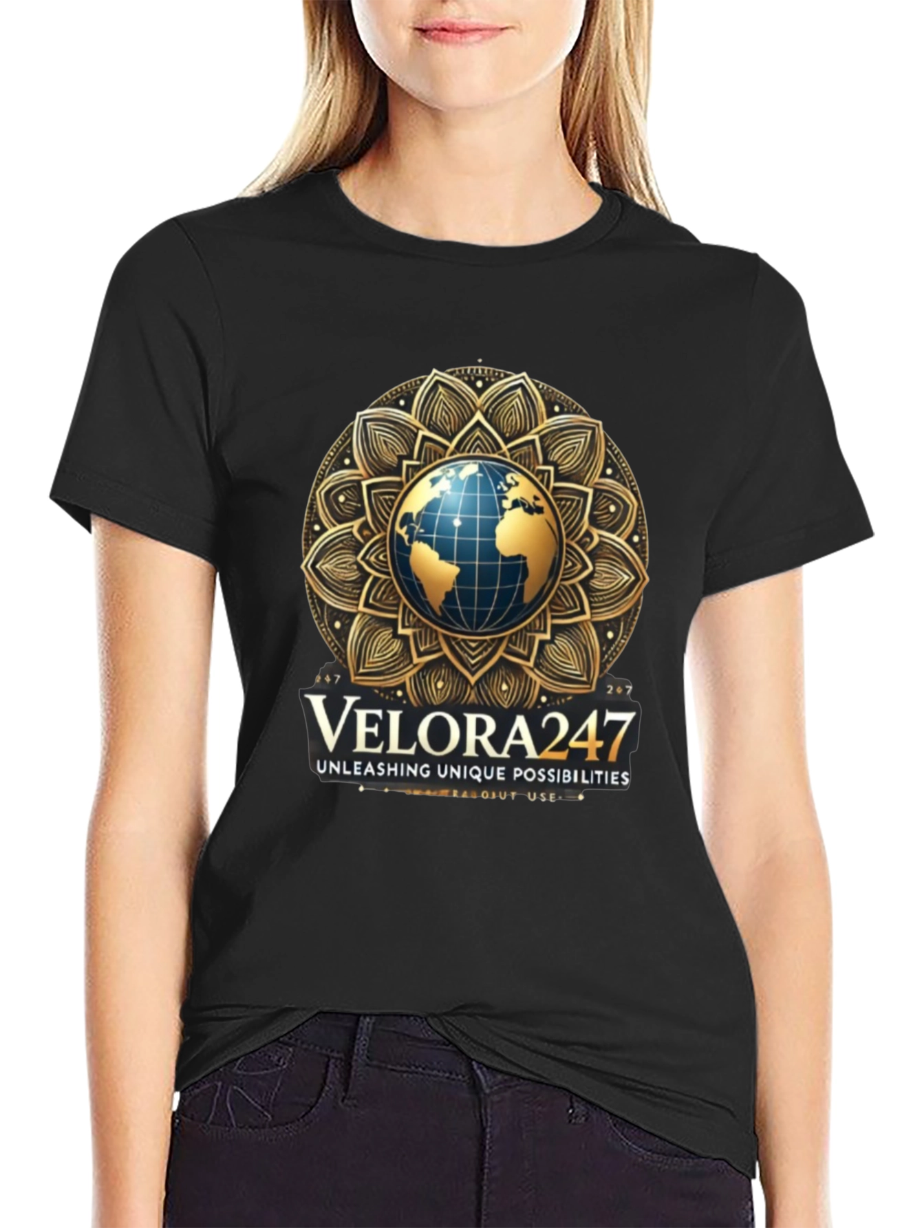 Velora247 Globe Graphic Black T-Shirt