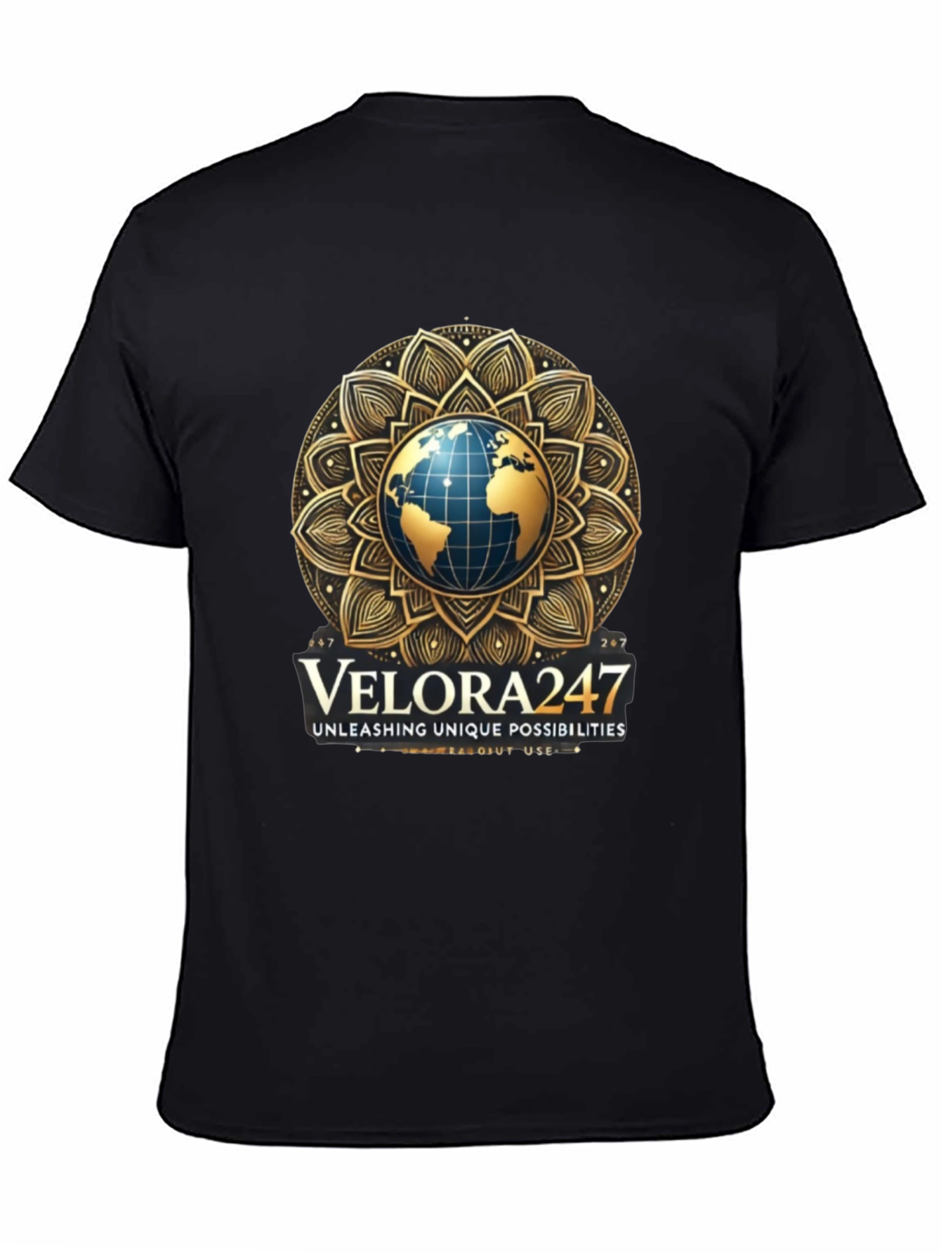 Velora247 Globe Graphic Black T-Shirt