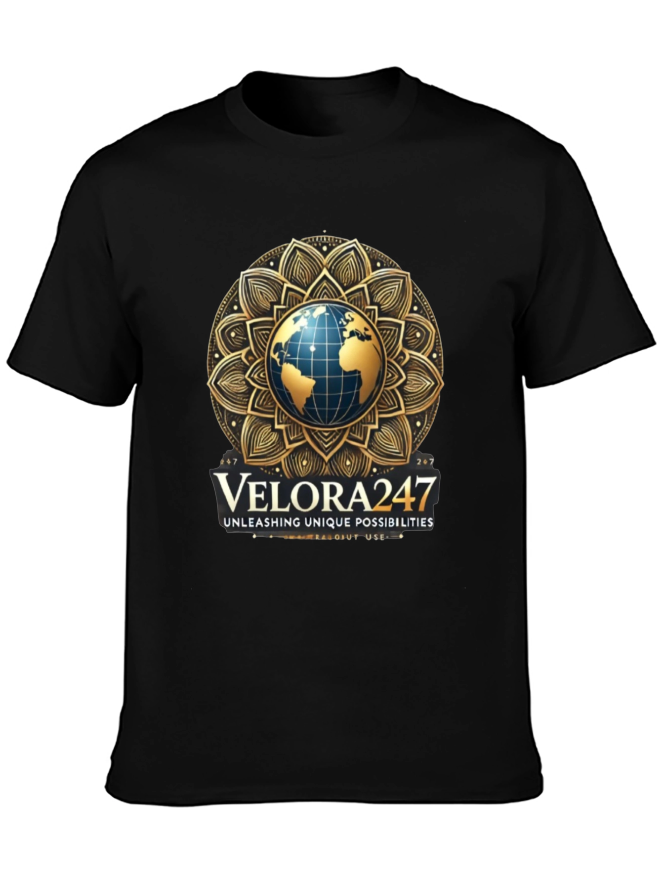 Velora247 Globe Graphic Black T-Shirt