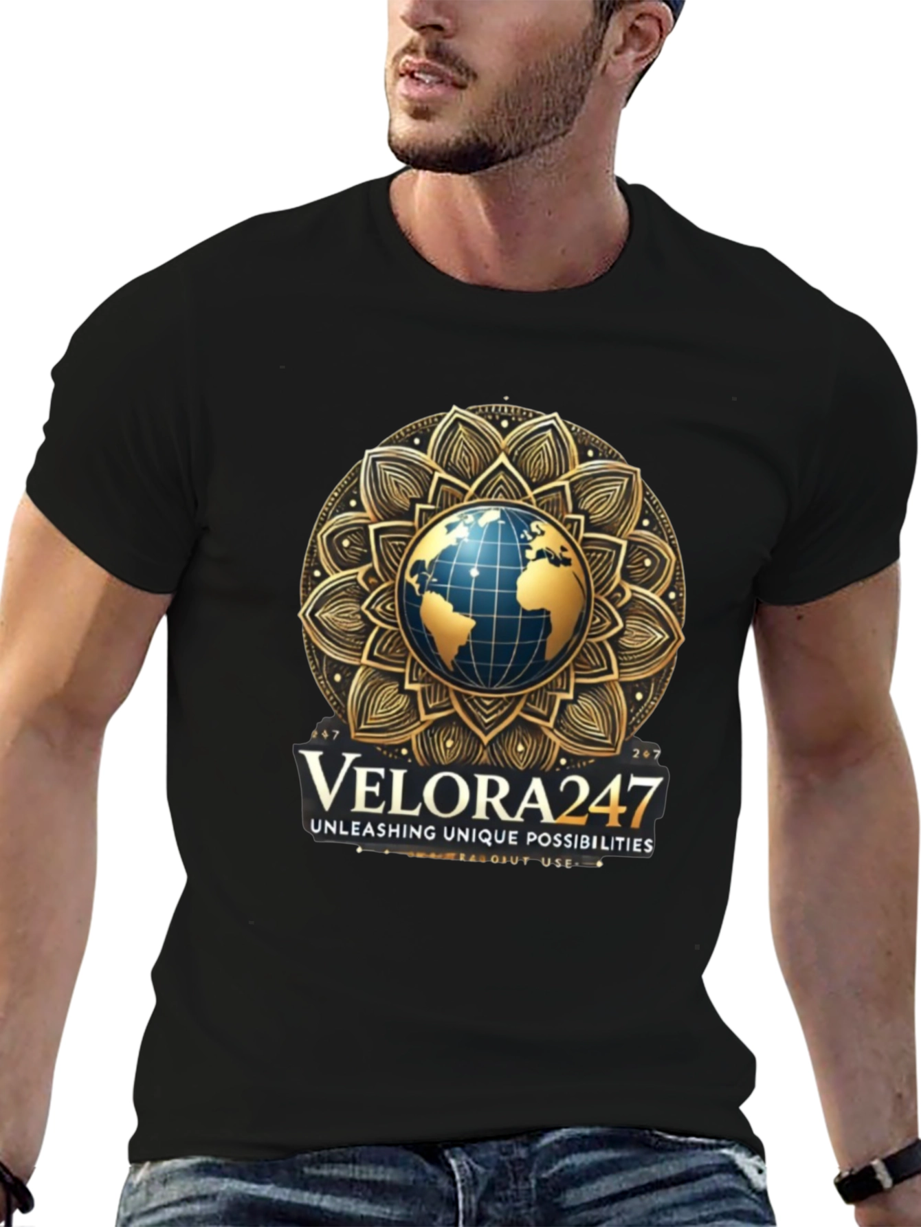 Velora247 Globe Graphic Black T-Shirt