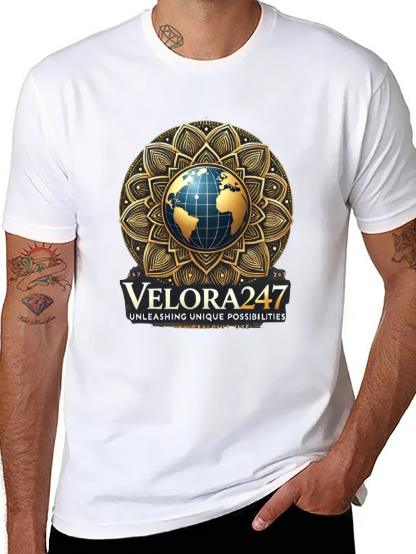 Velora247 Globe Graphic Black T-Shirt
