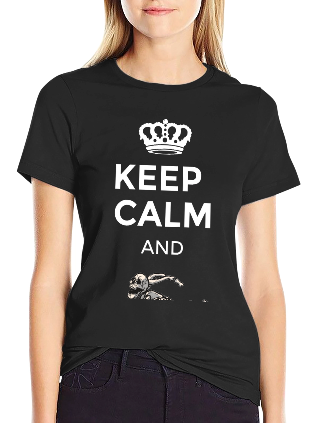 Keep Calm Skeleton Swimmer Black T-Shirt