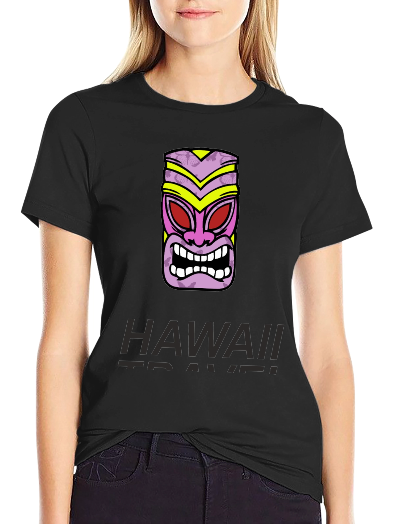 Hawaii Travel T-Shirt with Tiki Mask Graphic Tee