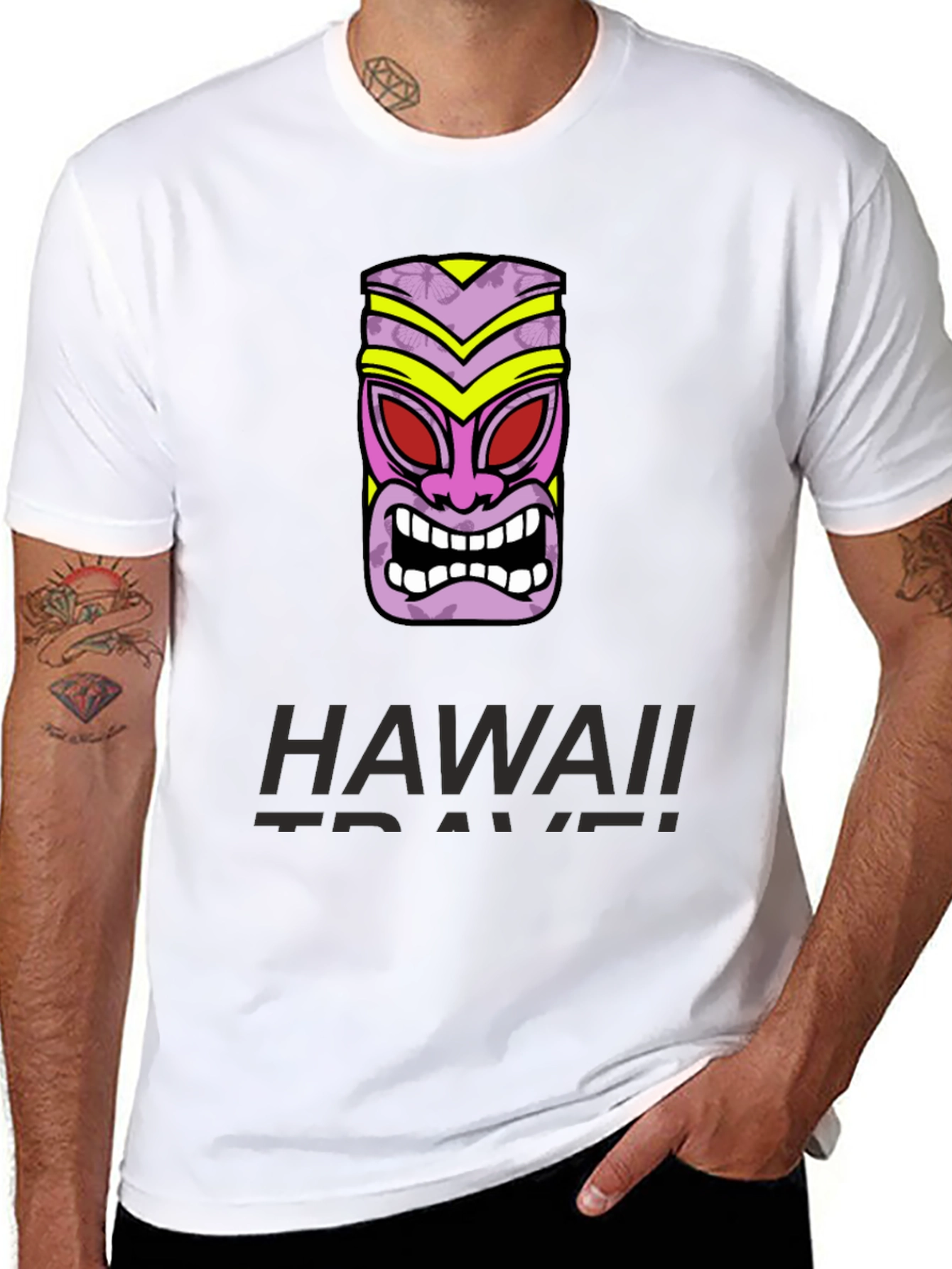 Hawaii Travel T-Shirt with Tiki Mask Graphic Tee