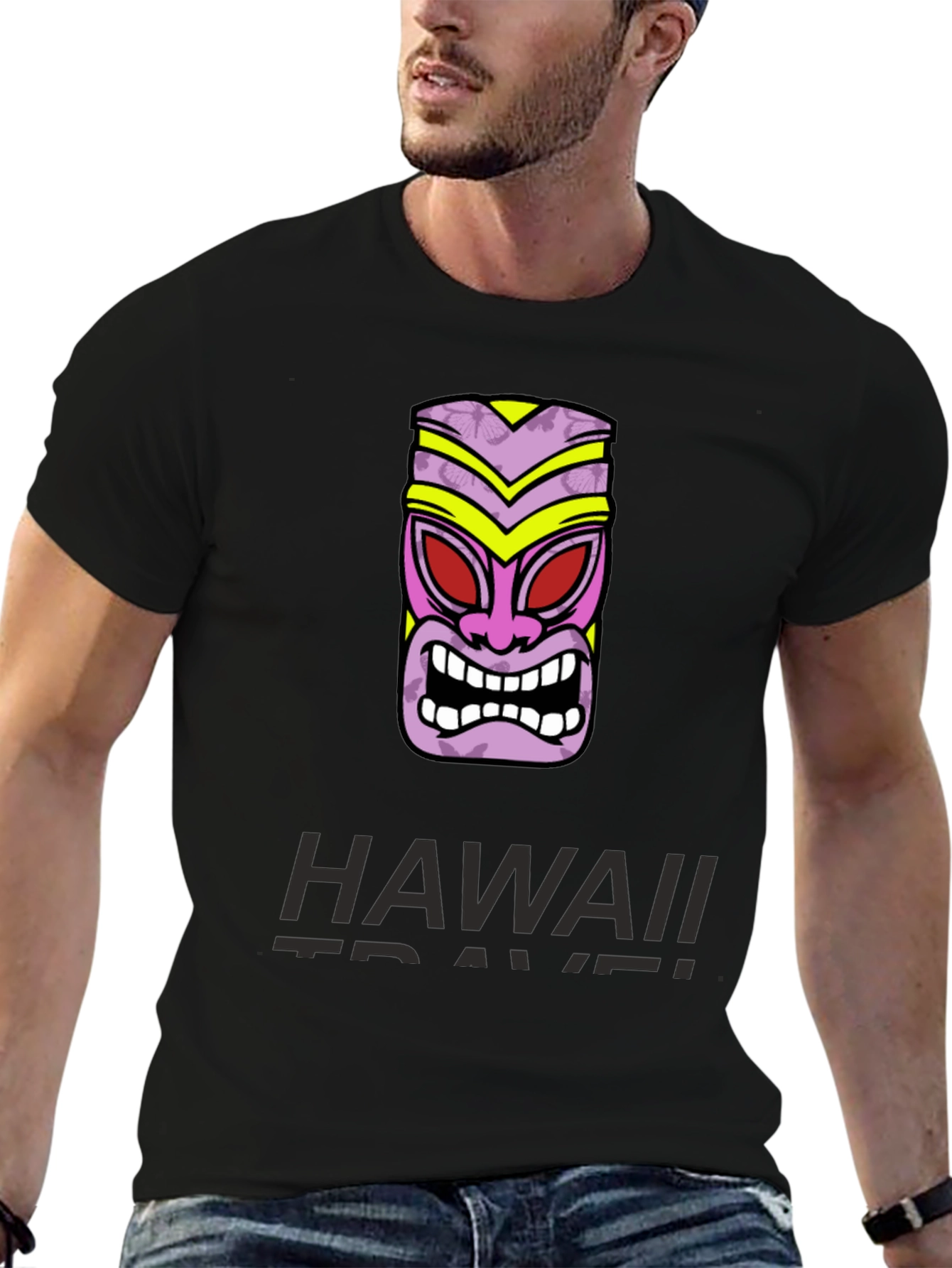 Hawaii Travel T-Shirt with Tiki Mask Graphic Tee