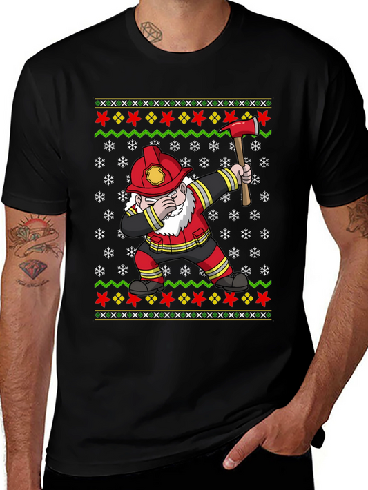 Firefighter Gnome Ugly Christmas Dabbing T-Shirt