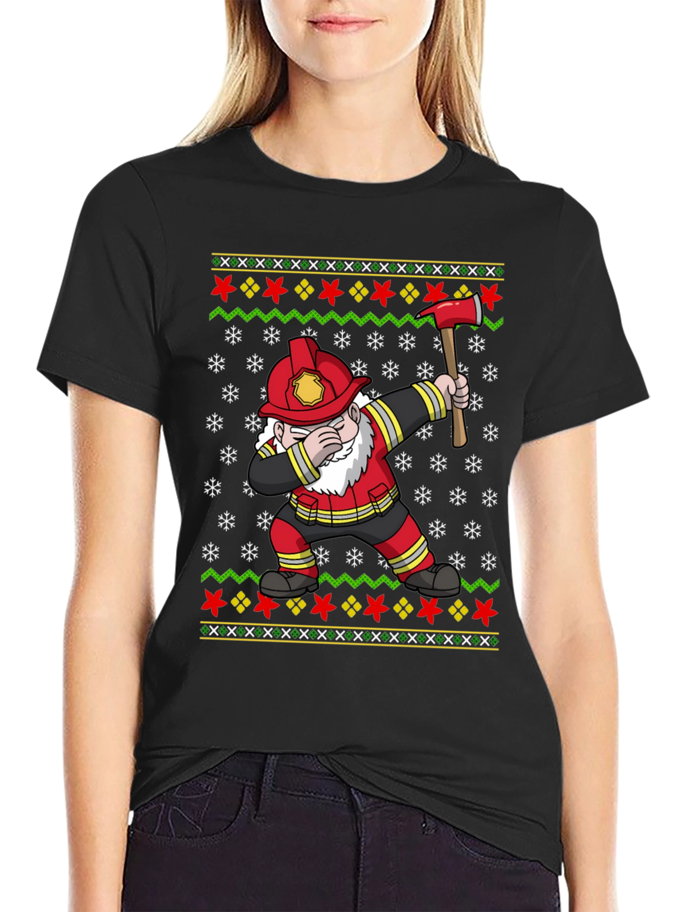 Firefighter Gnome Ugly Christmas Dabbing T-Shirt