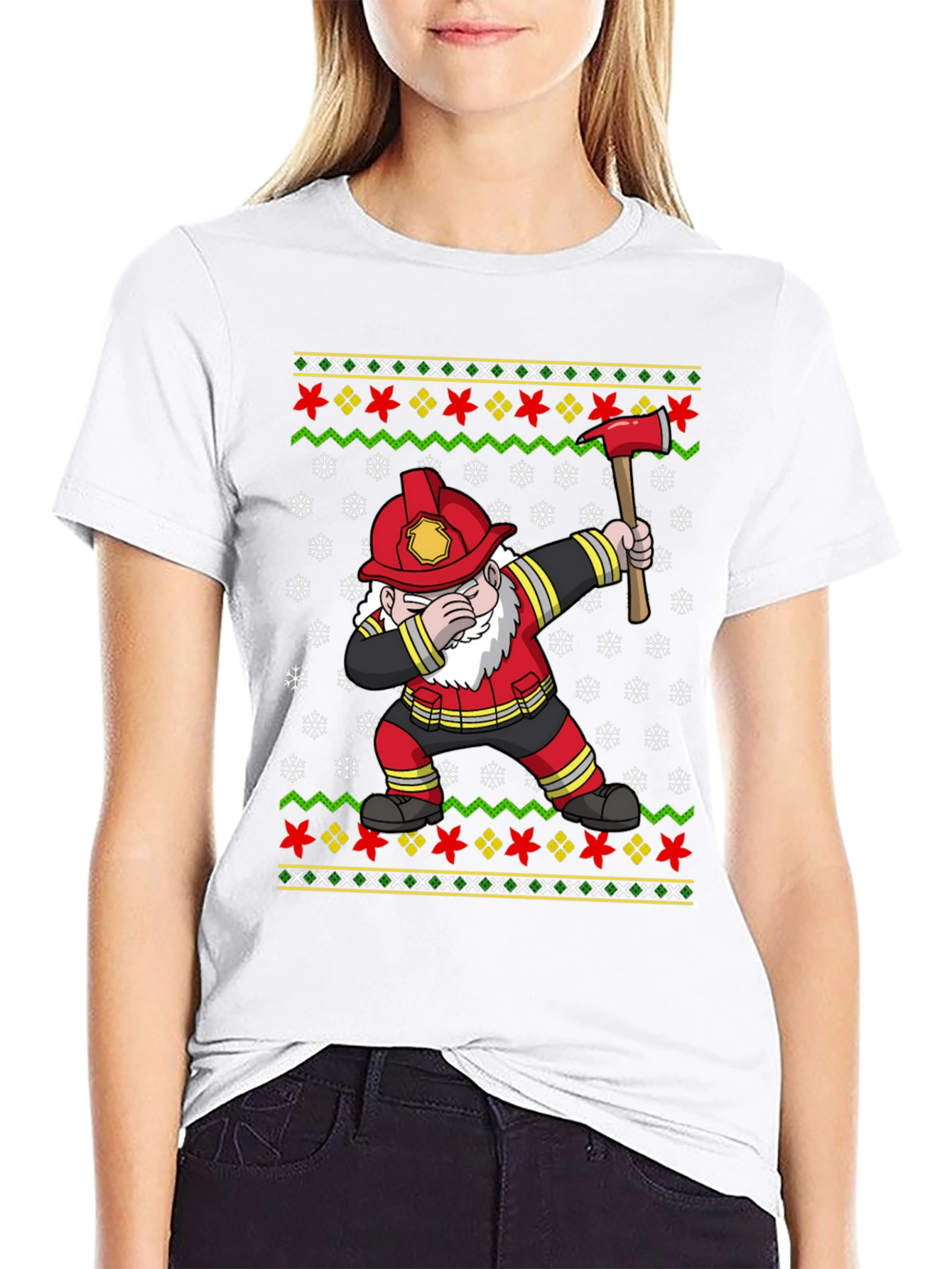 Firefighter Gnome Ugly Christmas Dabbing T-Shirt