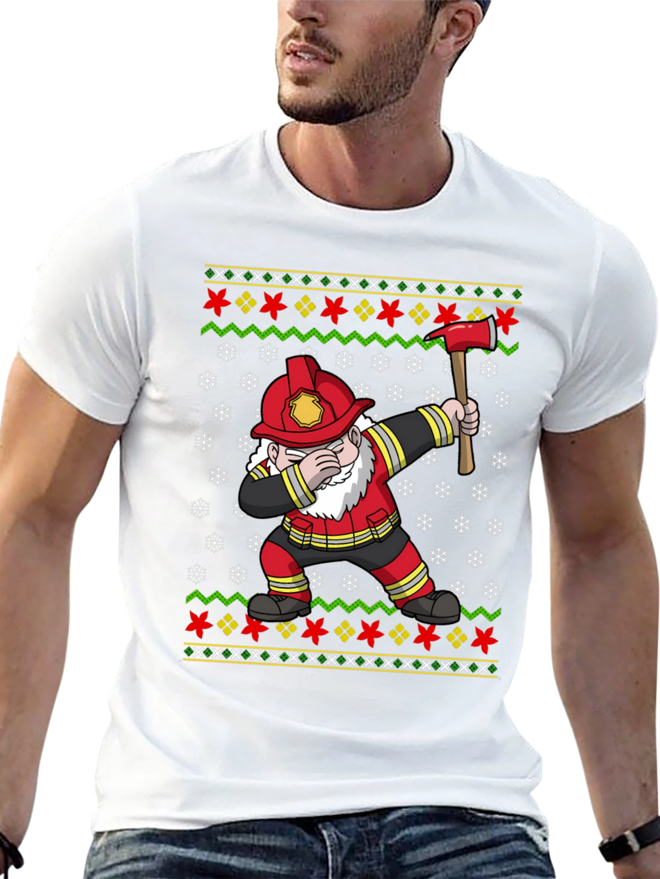 Firefighter Gnome Ugly Christmas Dabbing T-Shirt