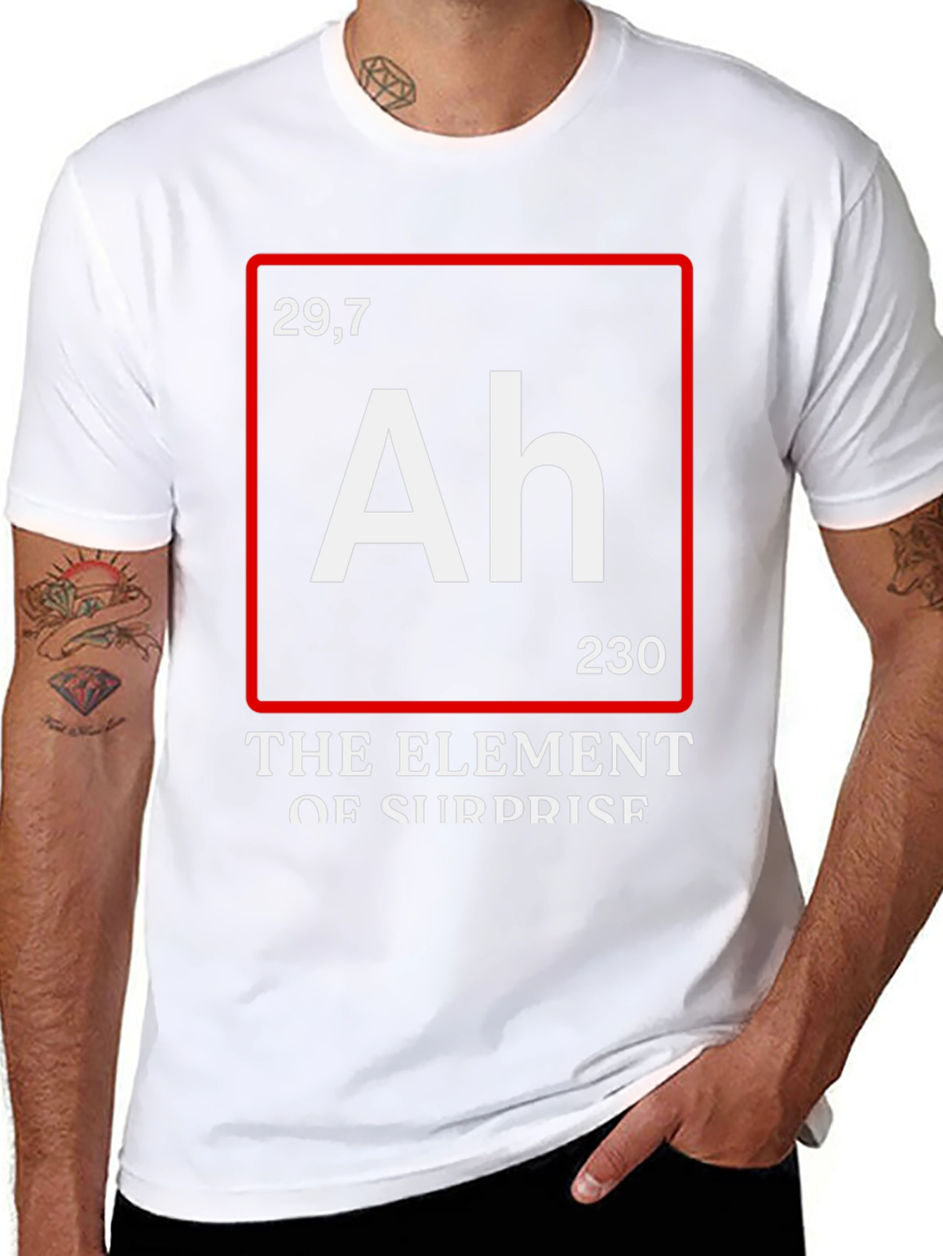 Funny Science T-Shirt: Element of Surprise (Ah)