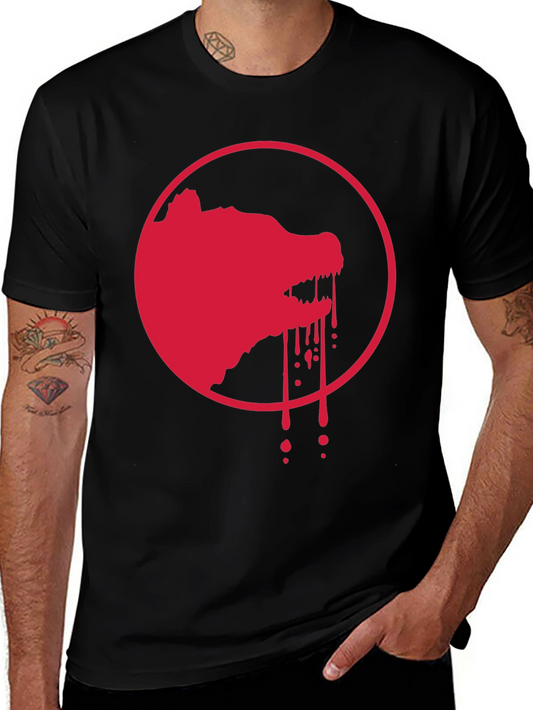 Red Wolf Graphic Print Black T-Shirt
