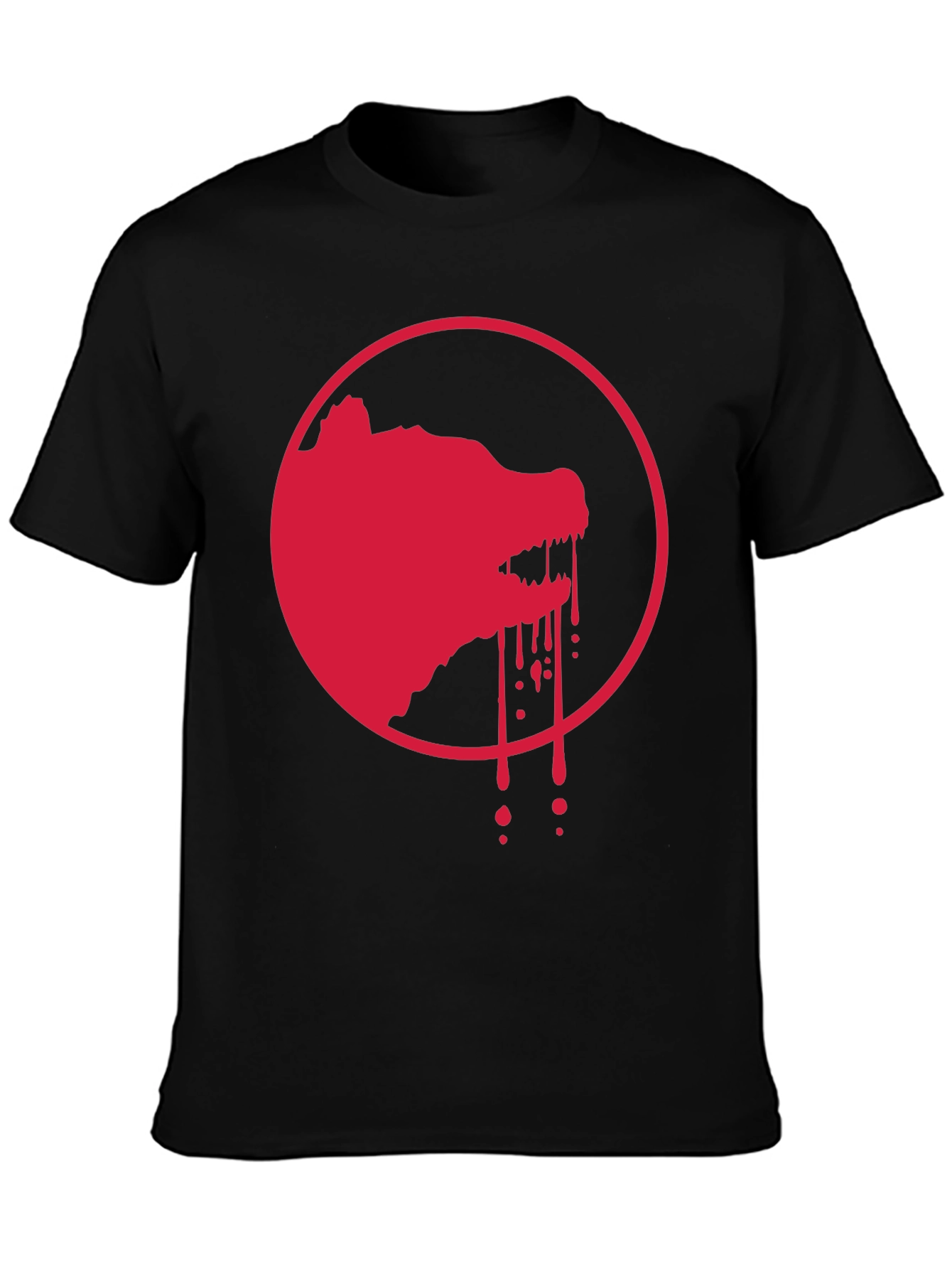 Red Wolf Graphic Print Black T-Shirt