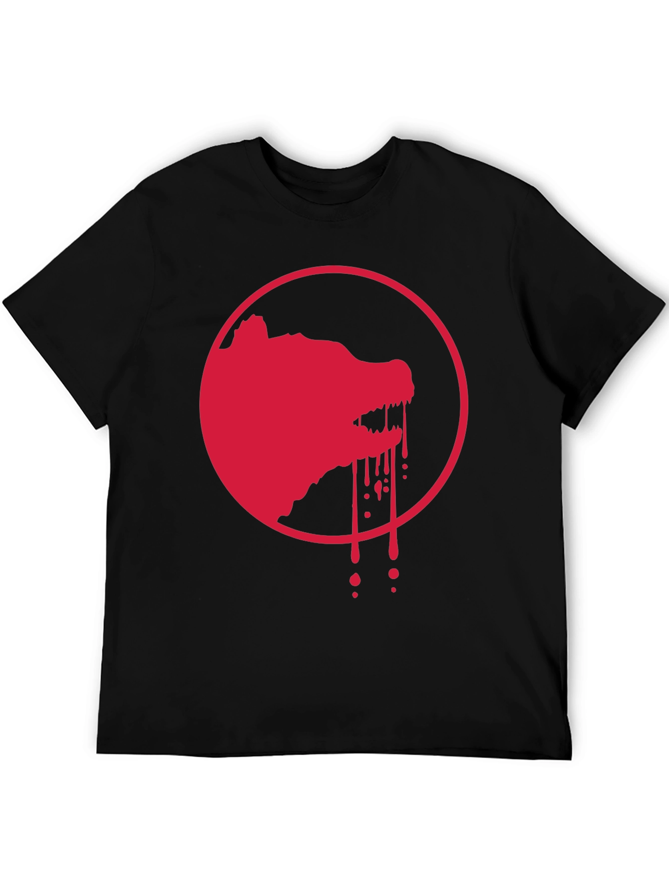 Red Wolf Graphic Print Black T-Shirt