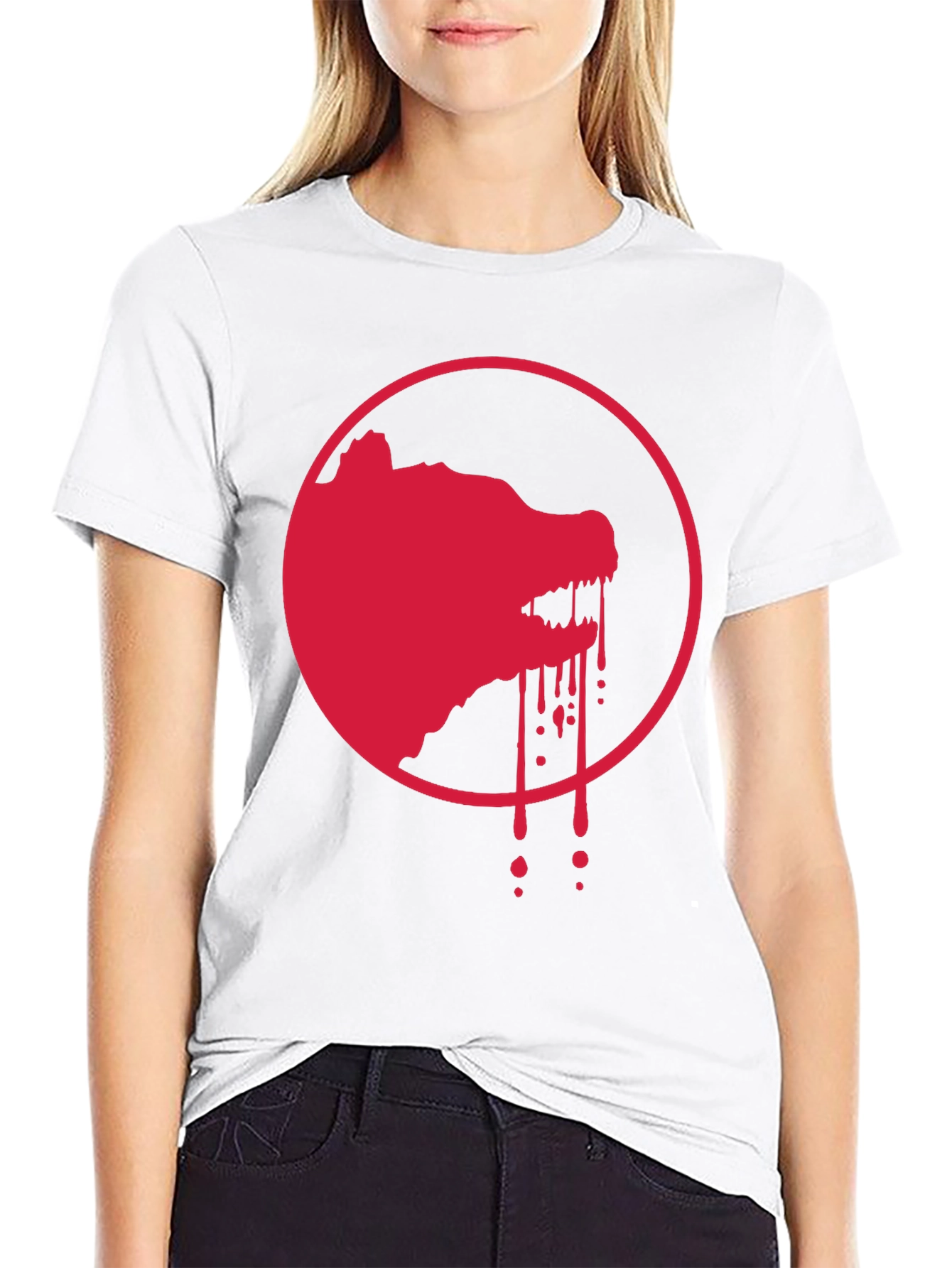 Red Wolf Graphic Print Black T-Shirt
