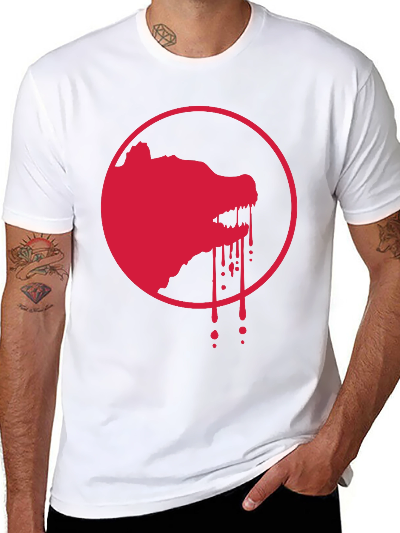 Red Wolf Graphic Print Black T-Shirt