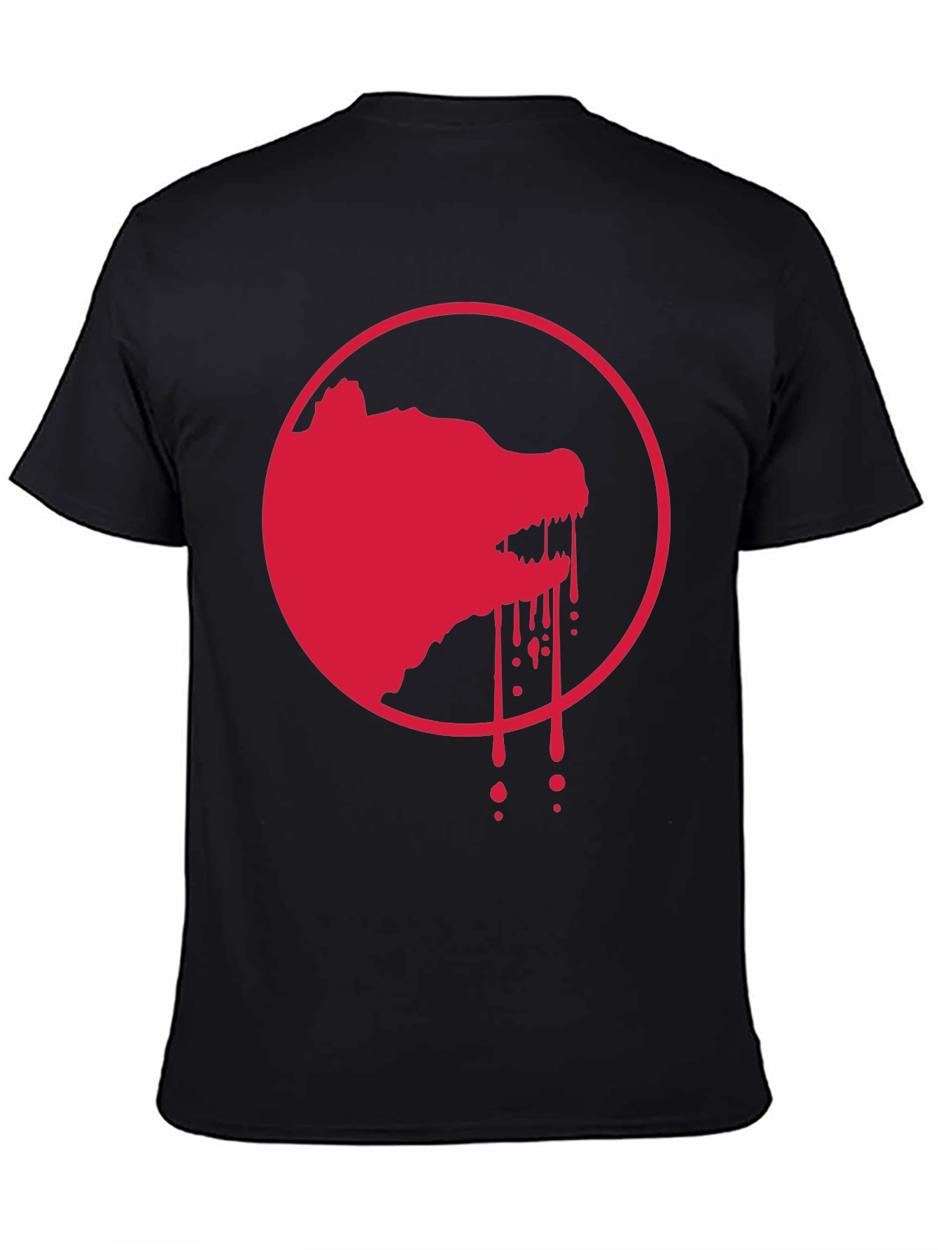 Red Wolf Graphic Print Black T-Shirt