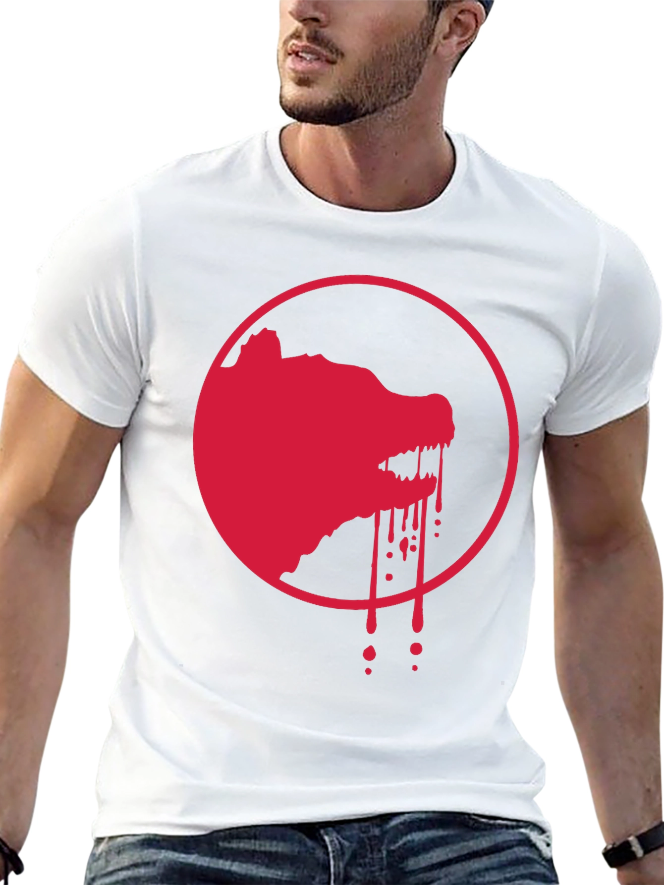 Red Wolf Graphic Print Black T-Shirt