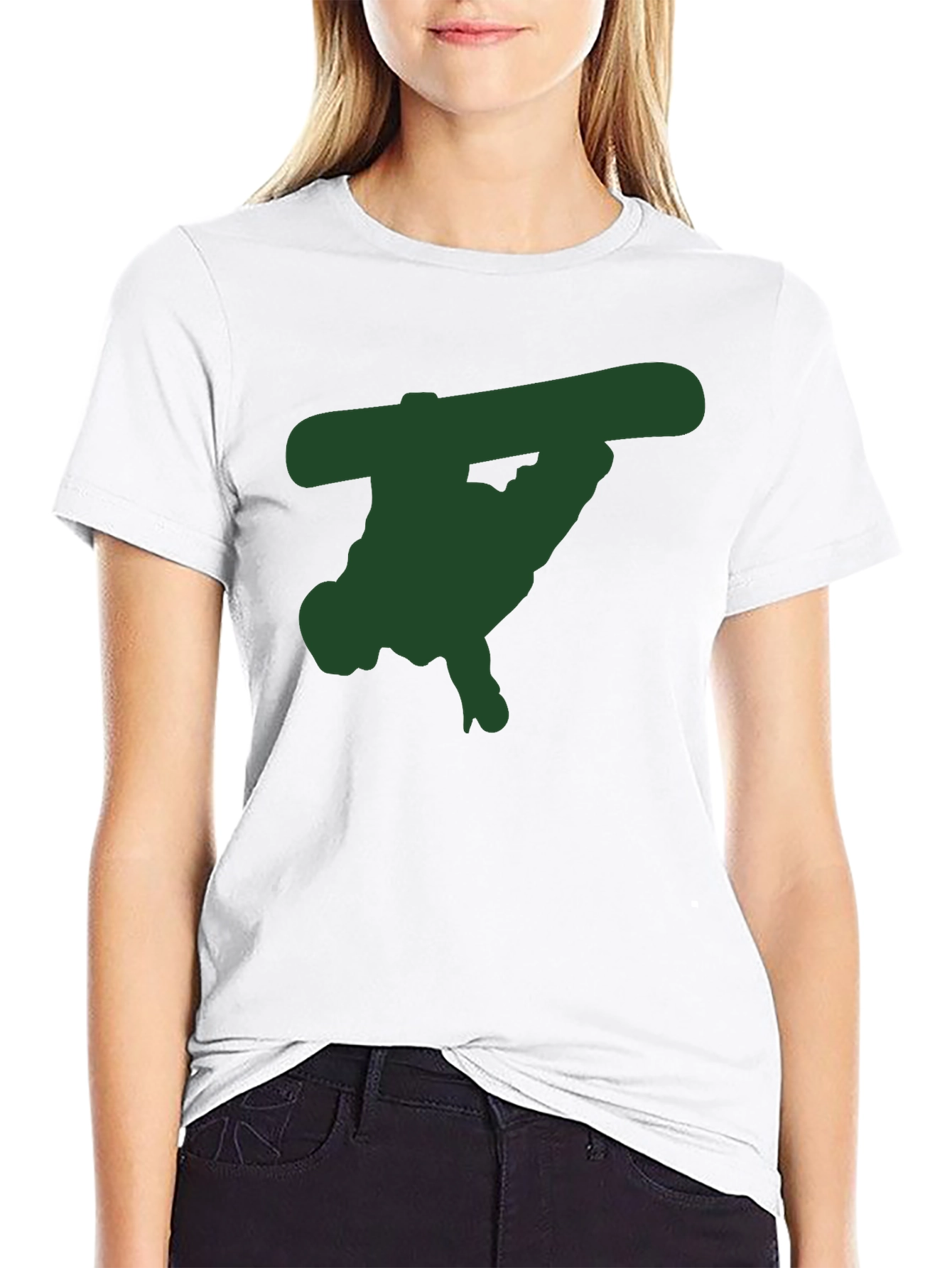Black T-Shirt with Green Snowboarder Graphic