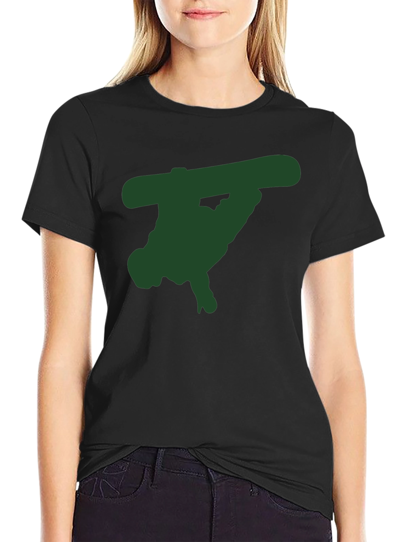 Black T-Shirt with Green Snowboarder Graphic