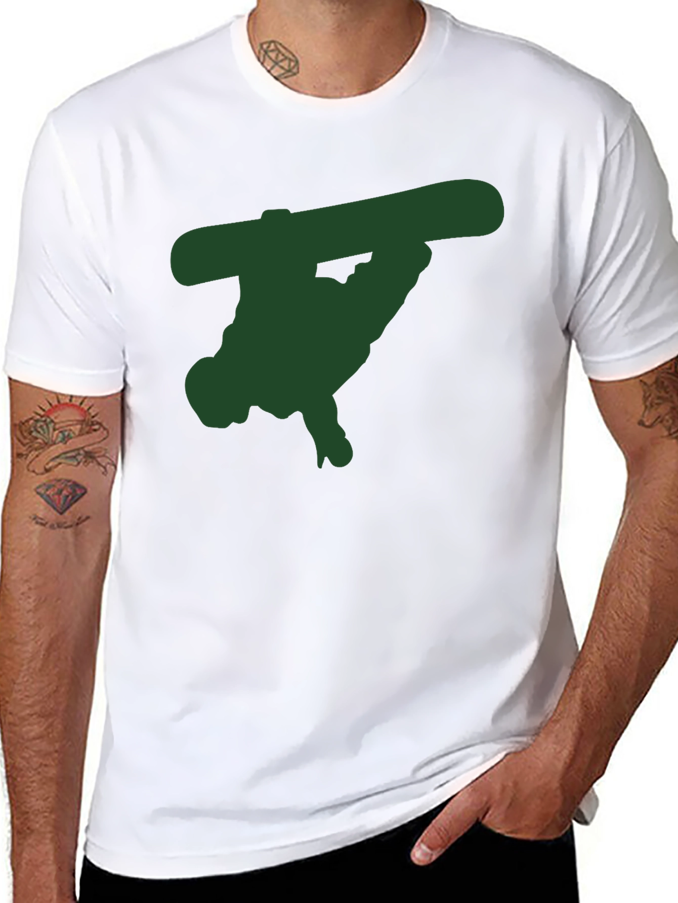 Black T-Shirt with Green Snowboarder Graphic