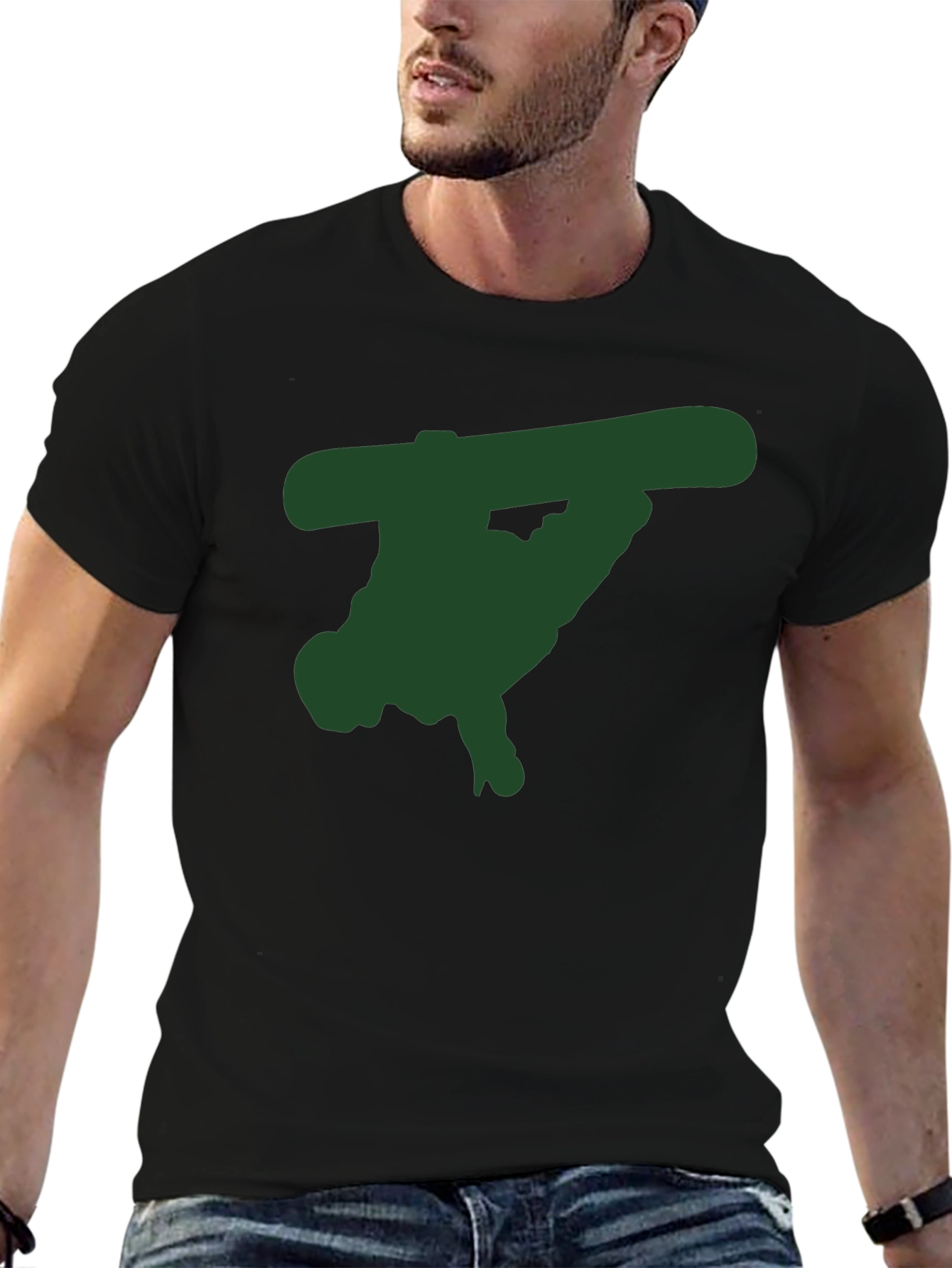 Black T-Shirt with Green Snowboarder Graphic