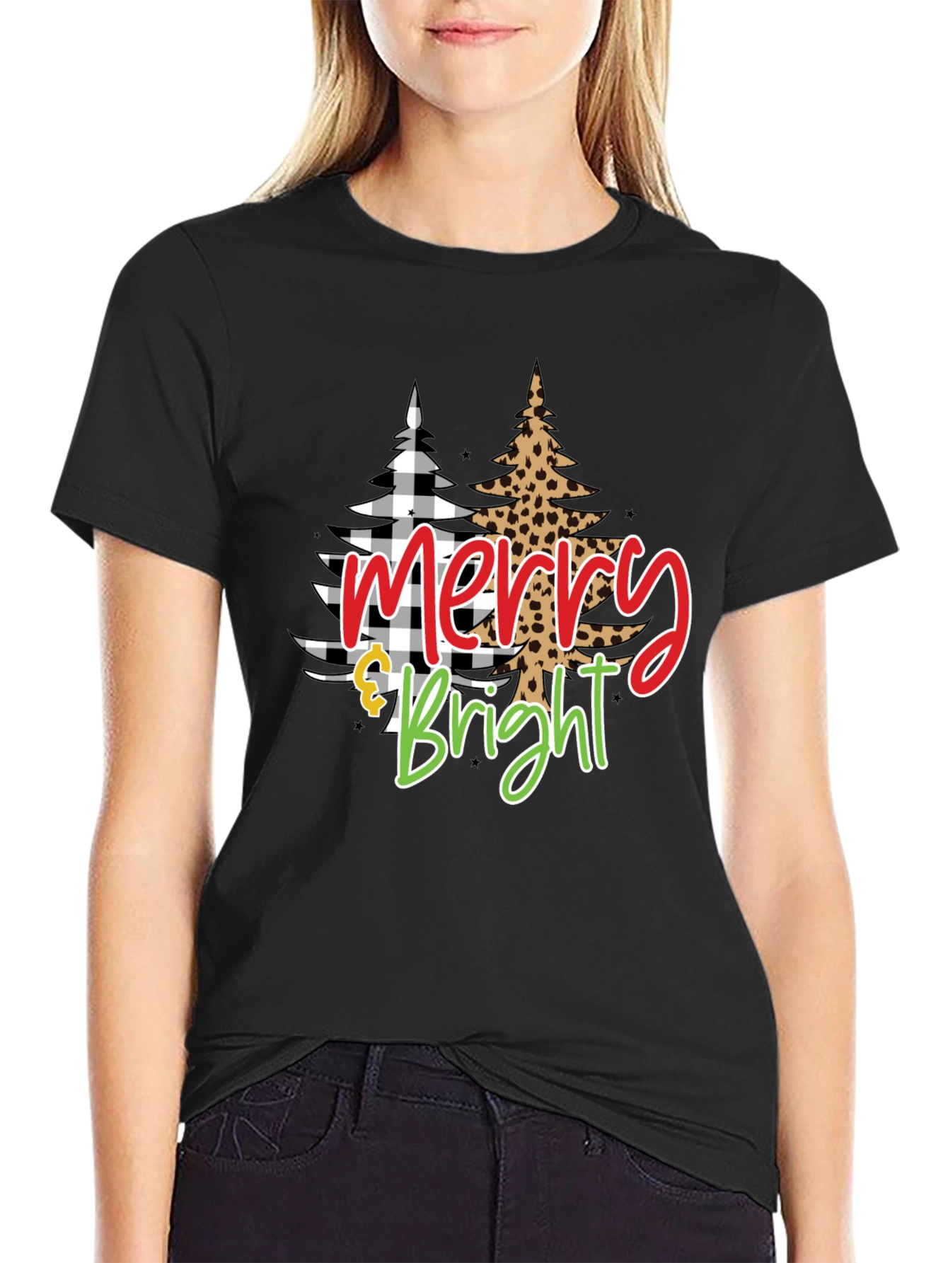 Merry & Bright Christmas Tree Graphic Tee