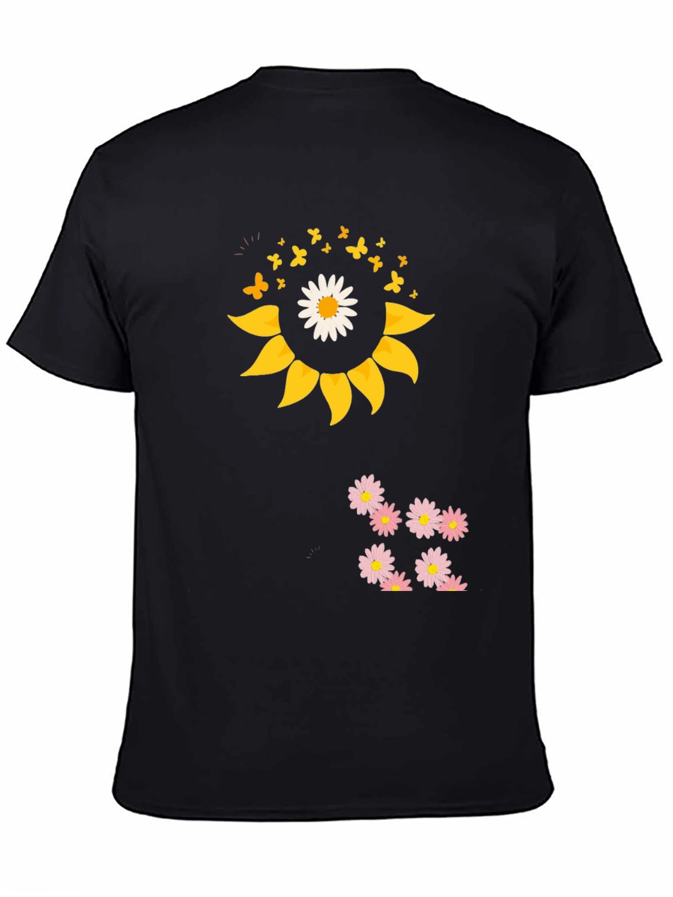 Sunflower Daisy Graphic Tee - Black Casual T-Shirt
