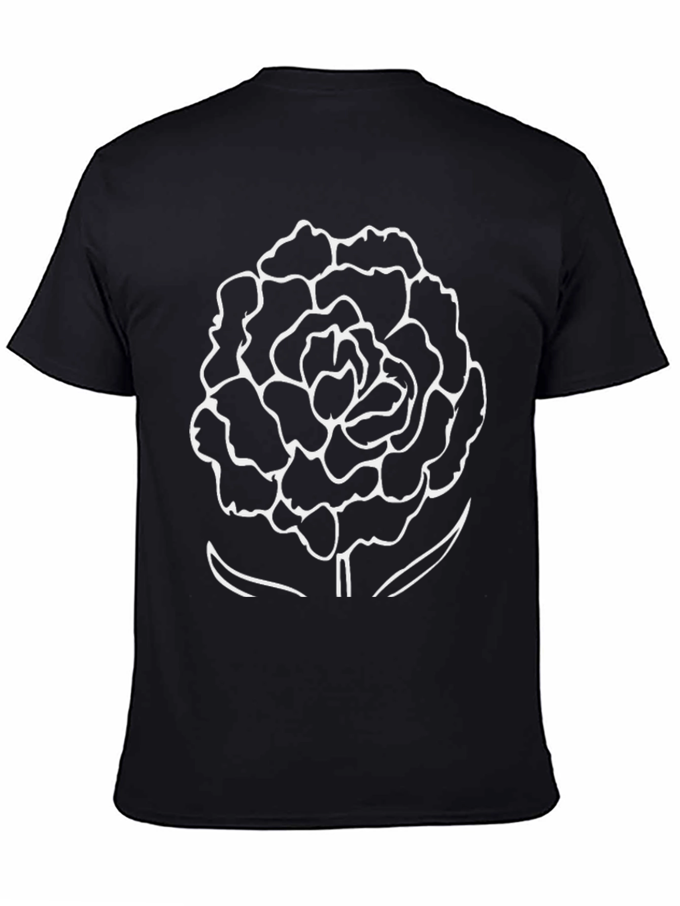 Black T-Shirt with White Flower Print