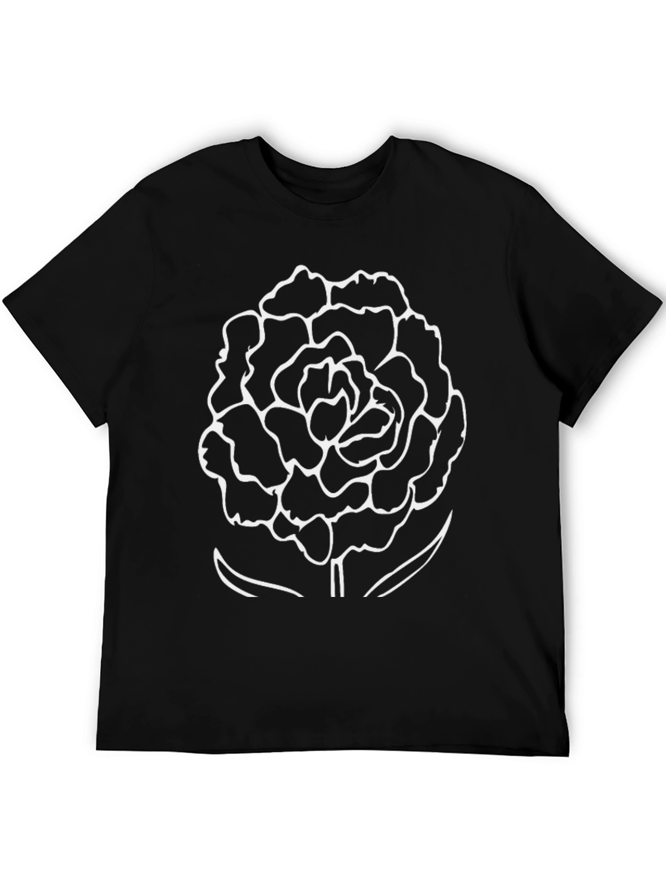Black T-Shirt with White Flower Print