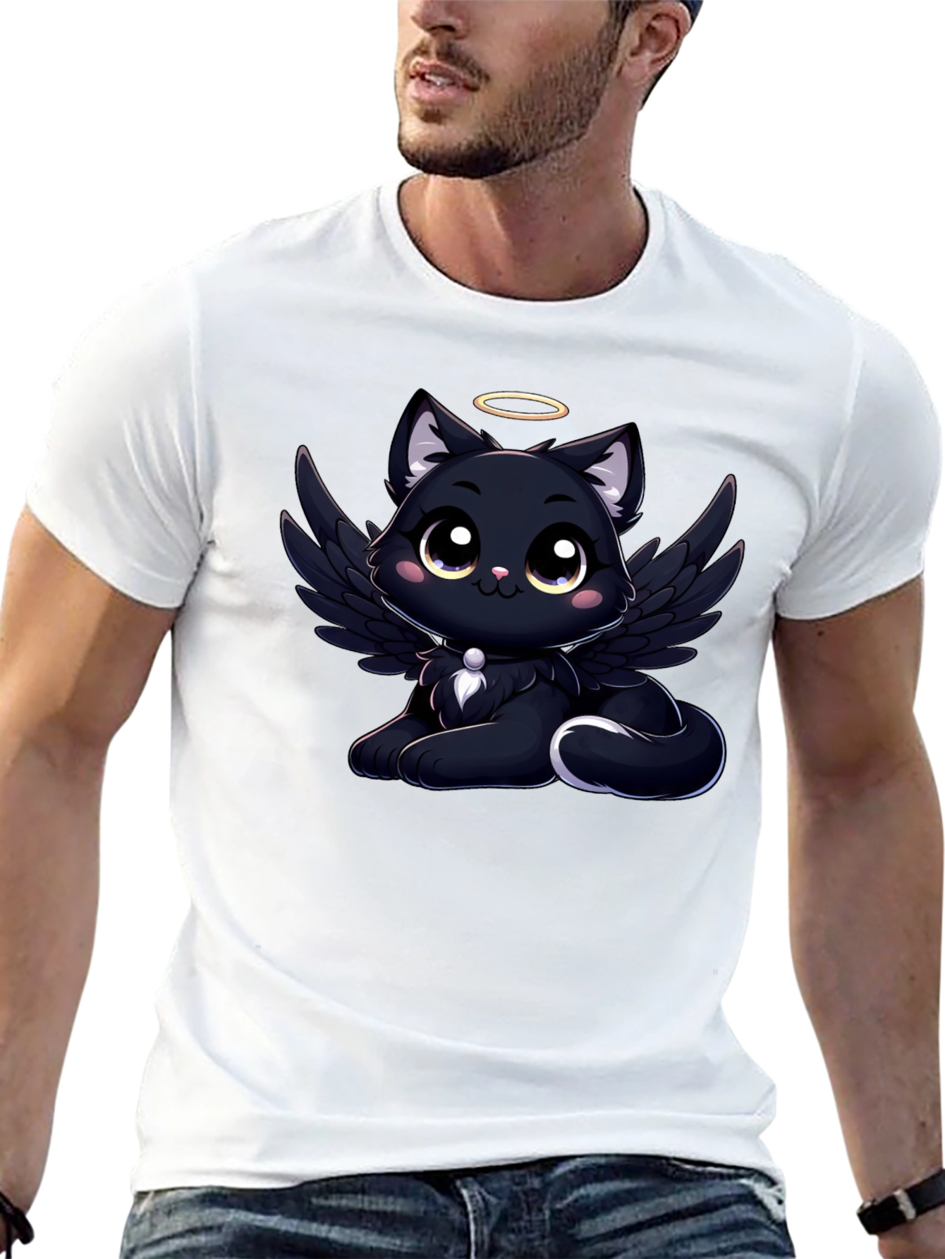 Angel Cat Graphic T-Shirt - Soft Cotton Tee