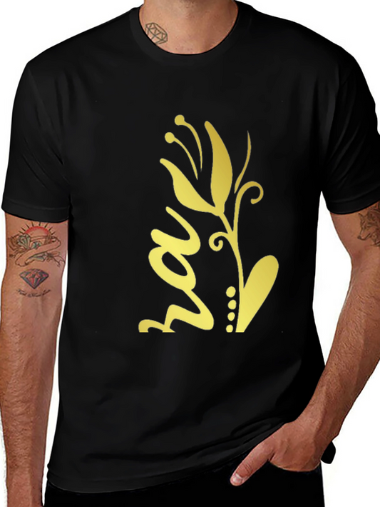 Black T-Shirt with Gold Floral Design