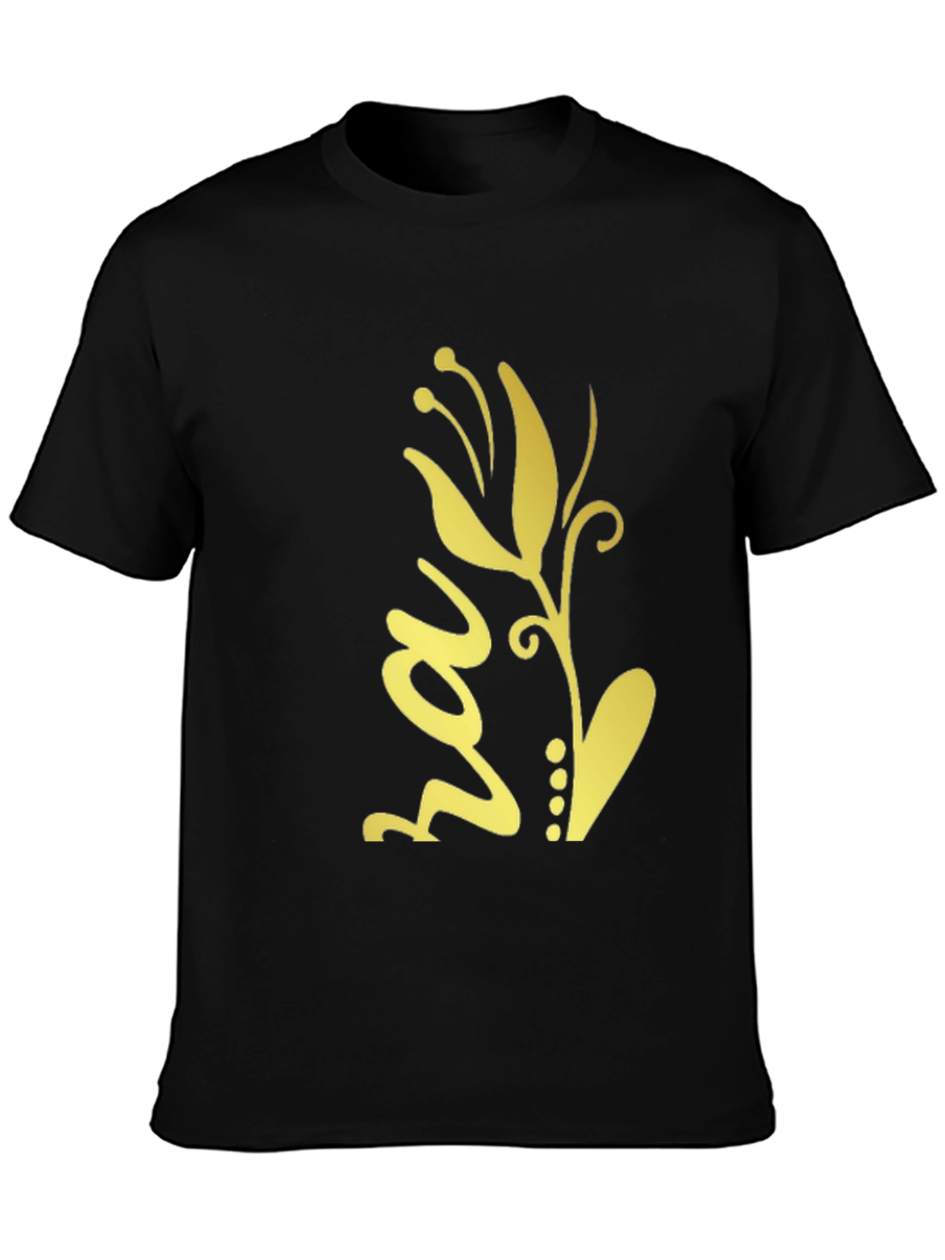 Black T-Shirt with Gold Floral Design