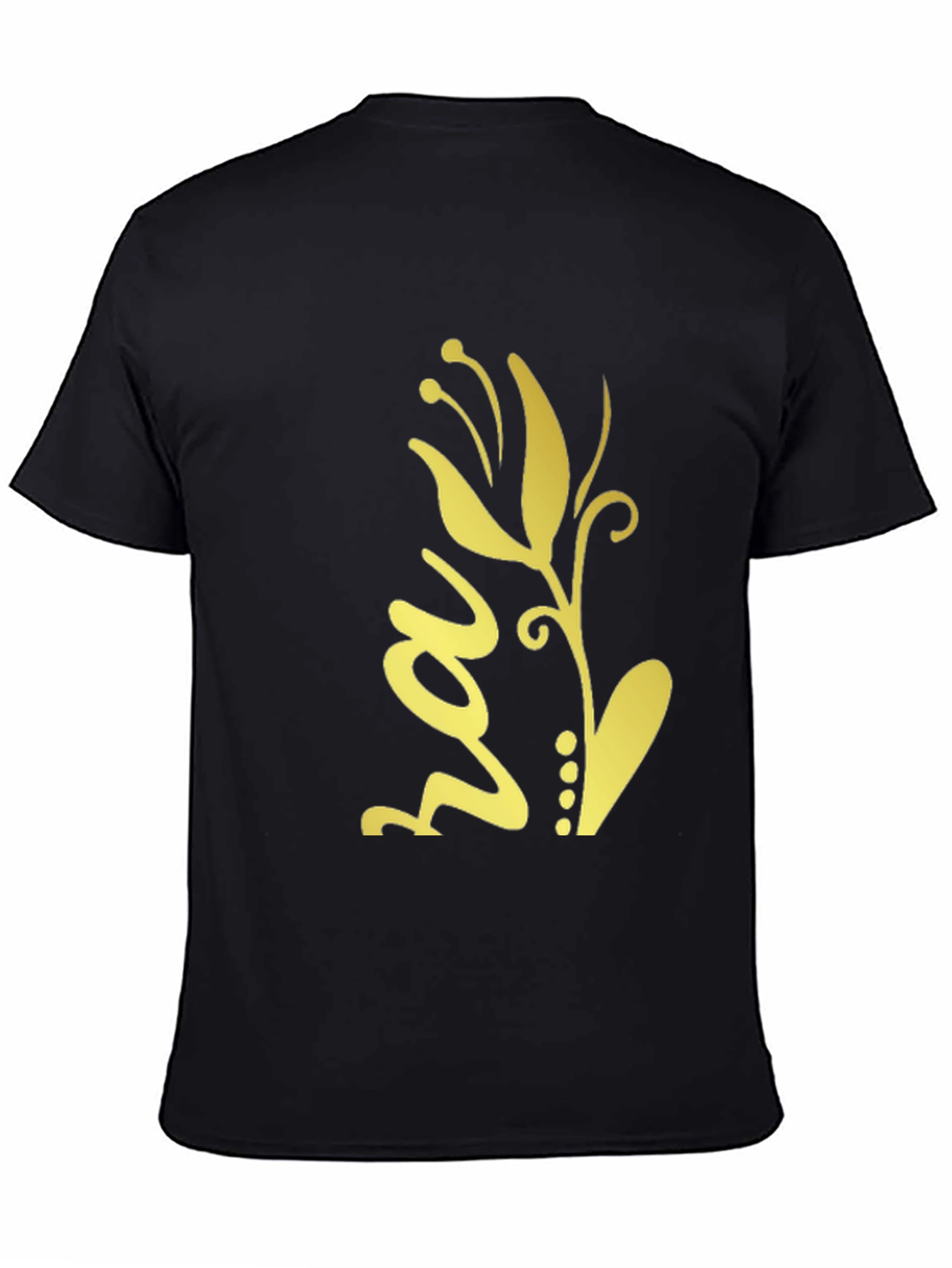 Black T-Shirt with Gold Floral Design