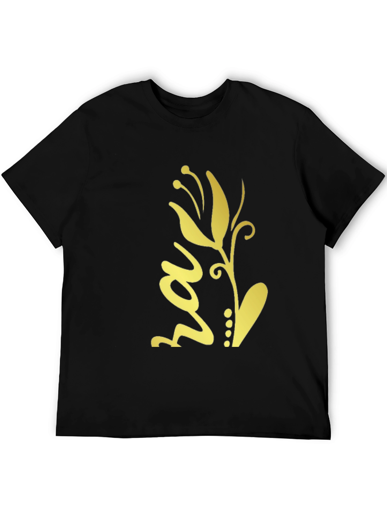 Black T-Shirt with Gold Floral Design