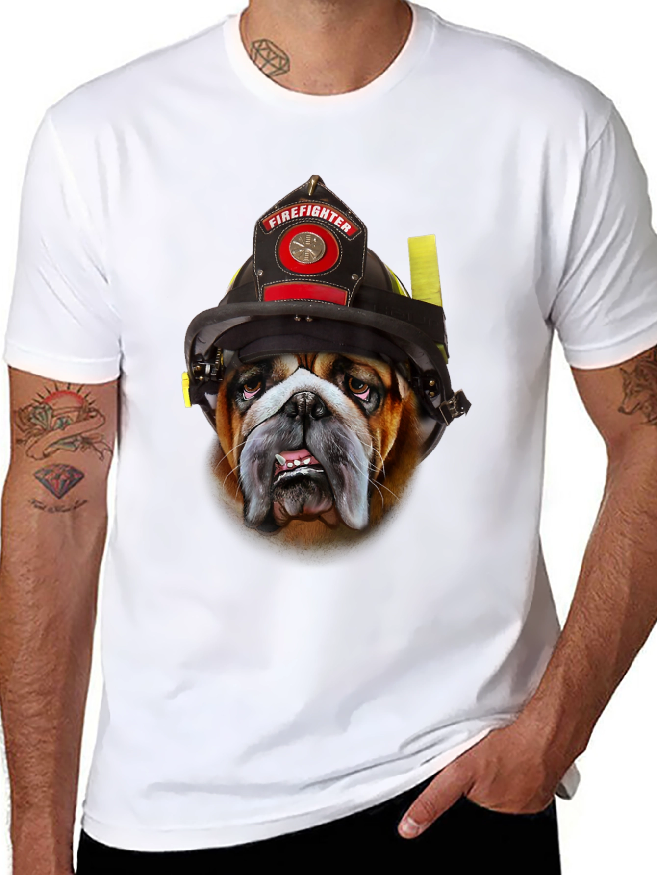 Firefighter Bulldog Graphic T-Shirt