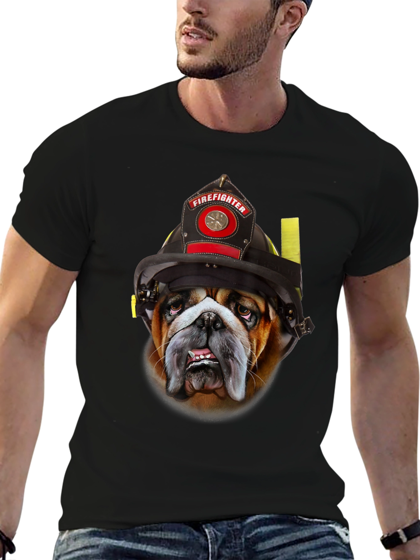 Firefighter Bulldog Graphic T-Shirt
