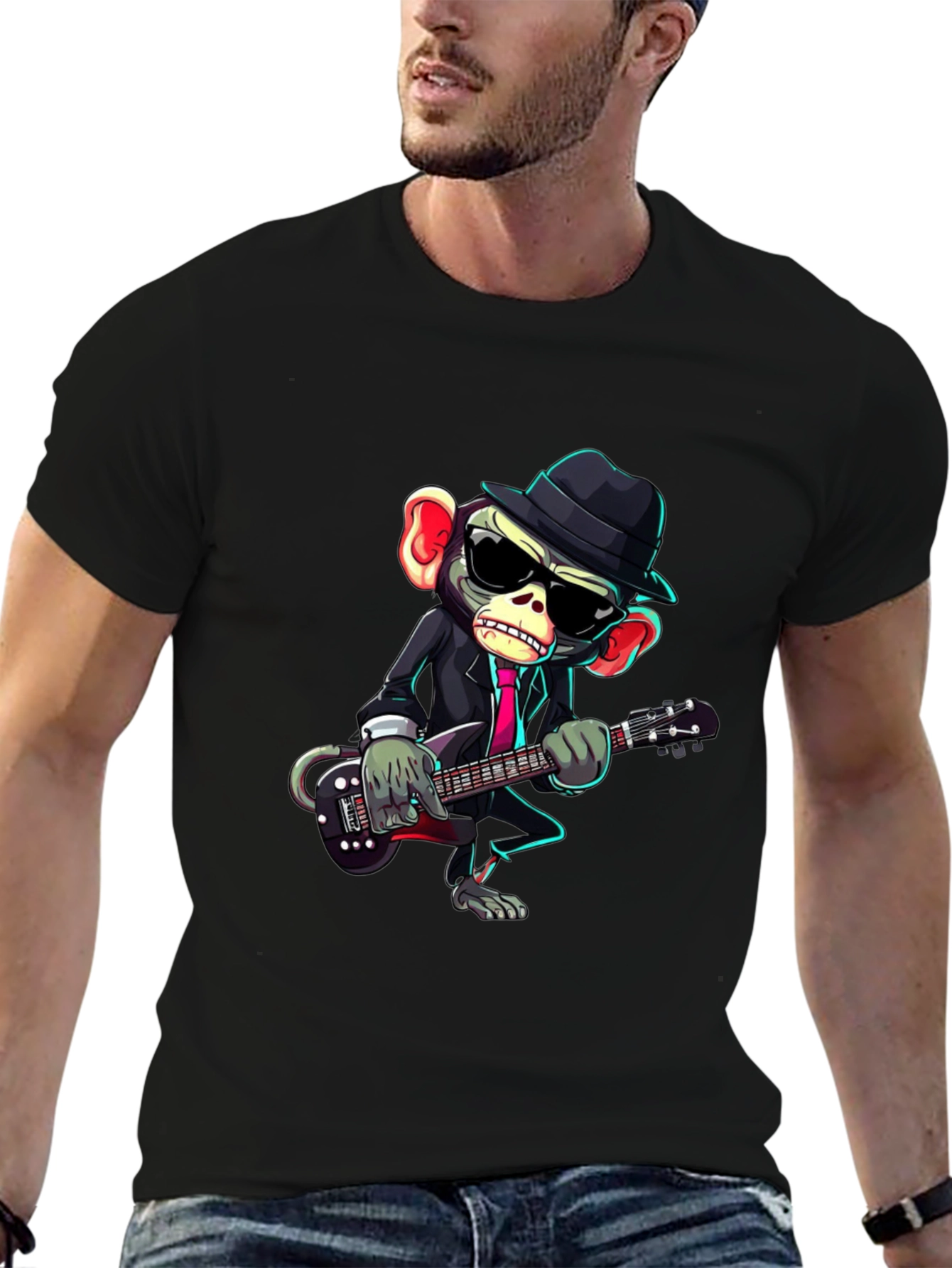 Monkey Musician Graphic Tee - Cool Animal Print Shirt