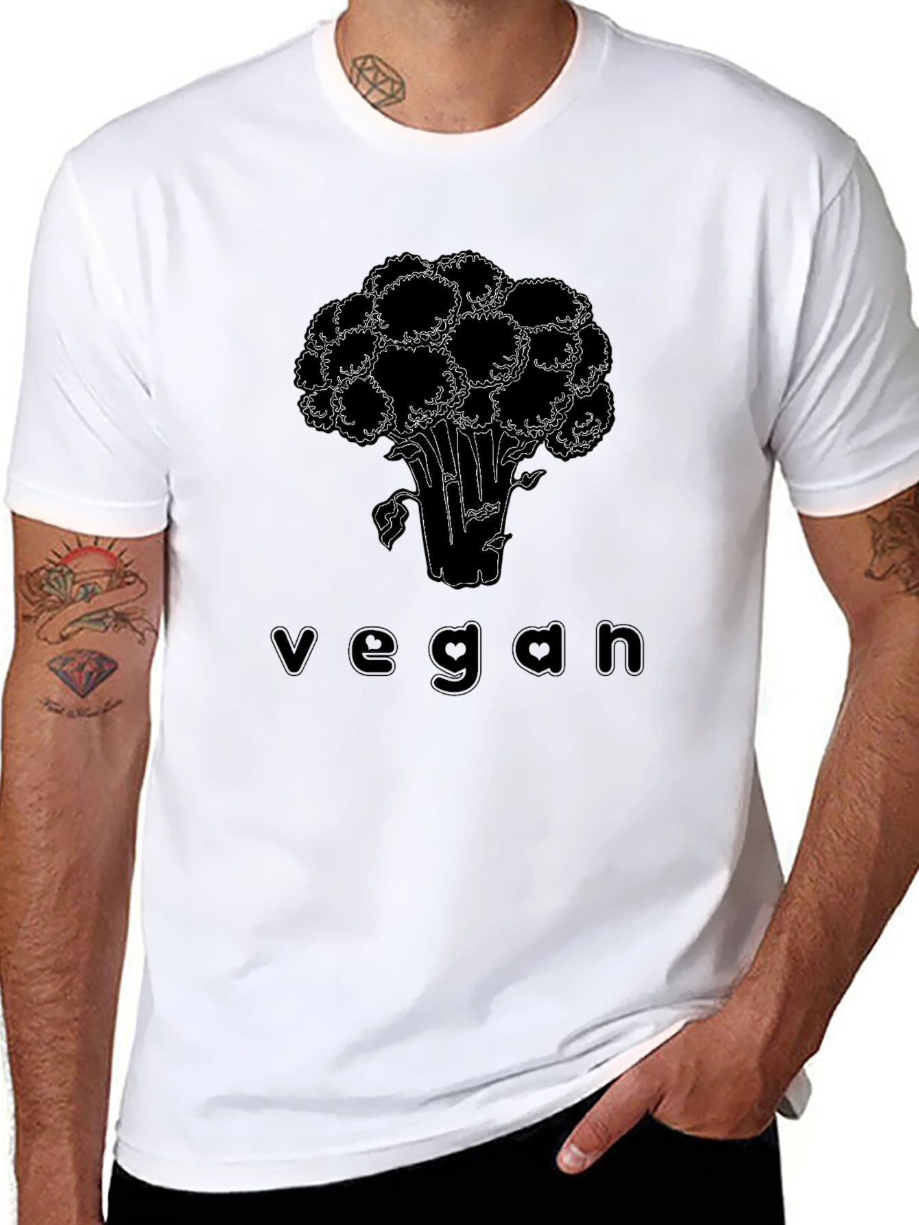 Vegan Broccoli Graphic Tee - Black Cotton Casual T-Shirt