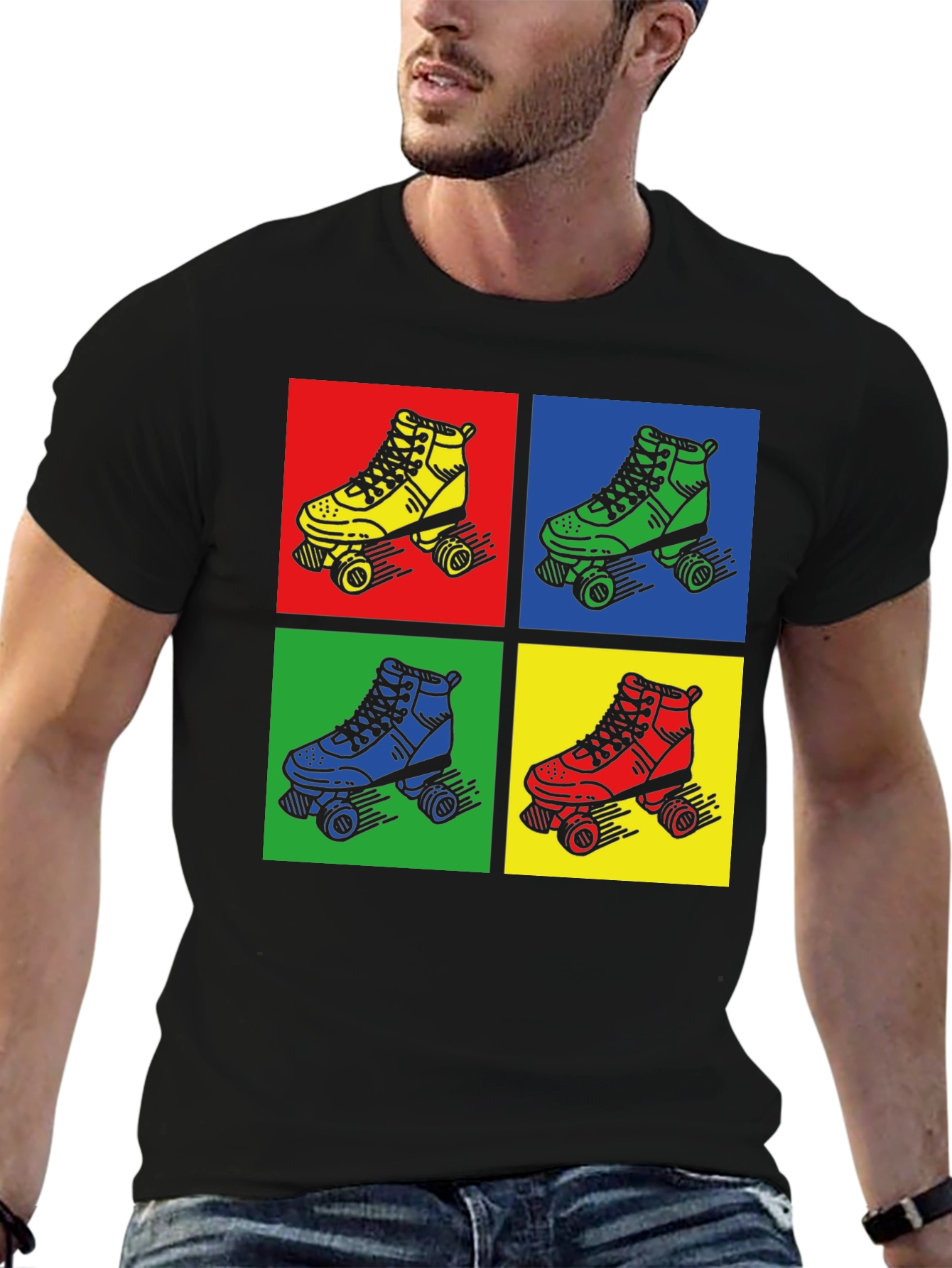 Retro Roller Skate Graphic Tee - Pop Art Style