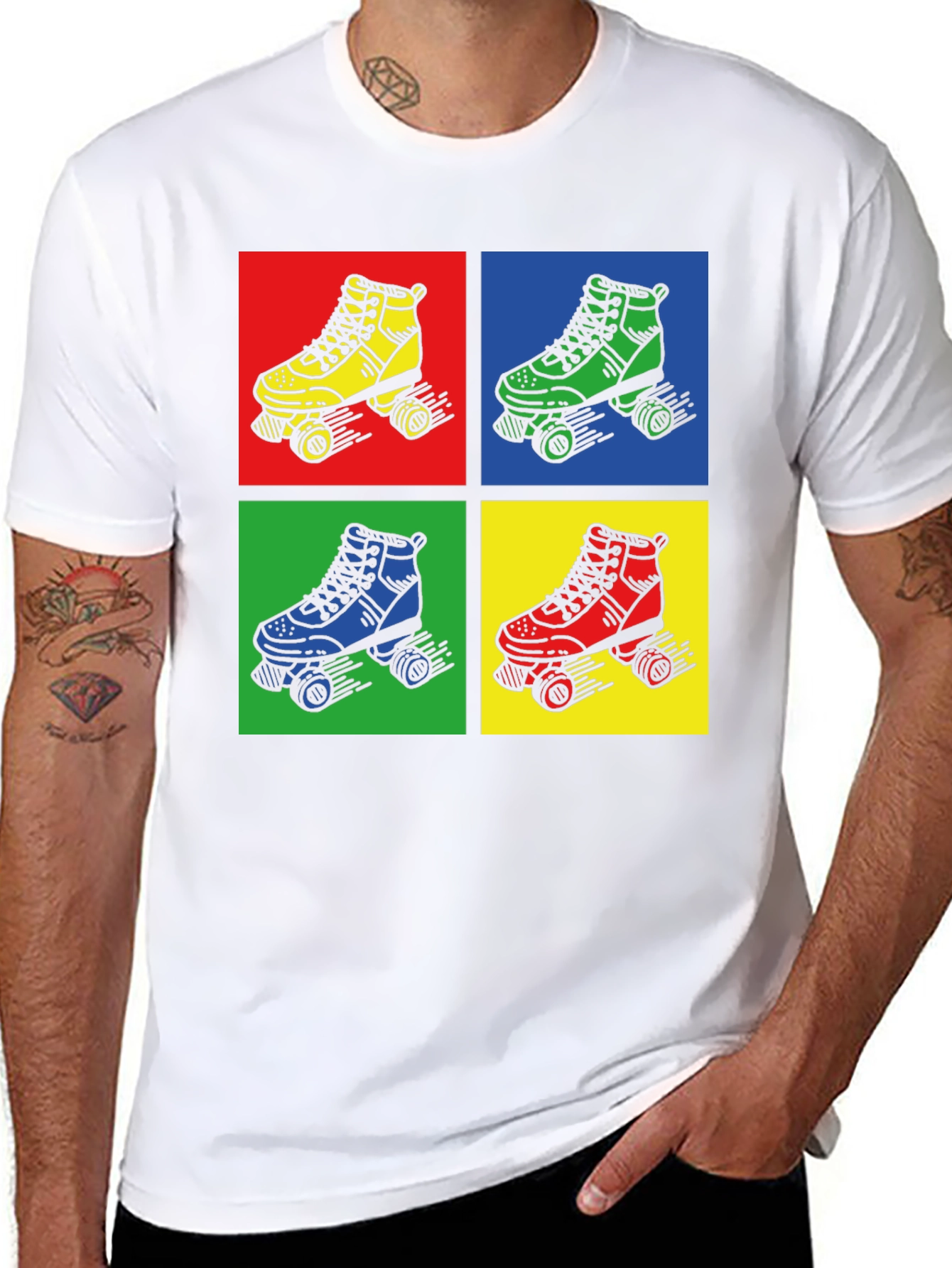 Retro Roller Skate Graphic Tee - Pop Art Style