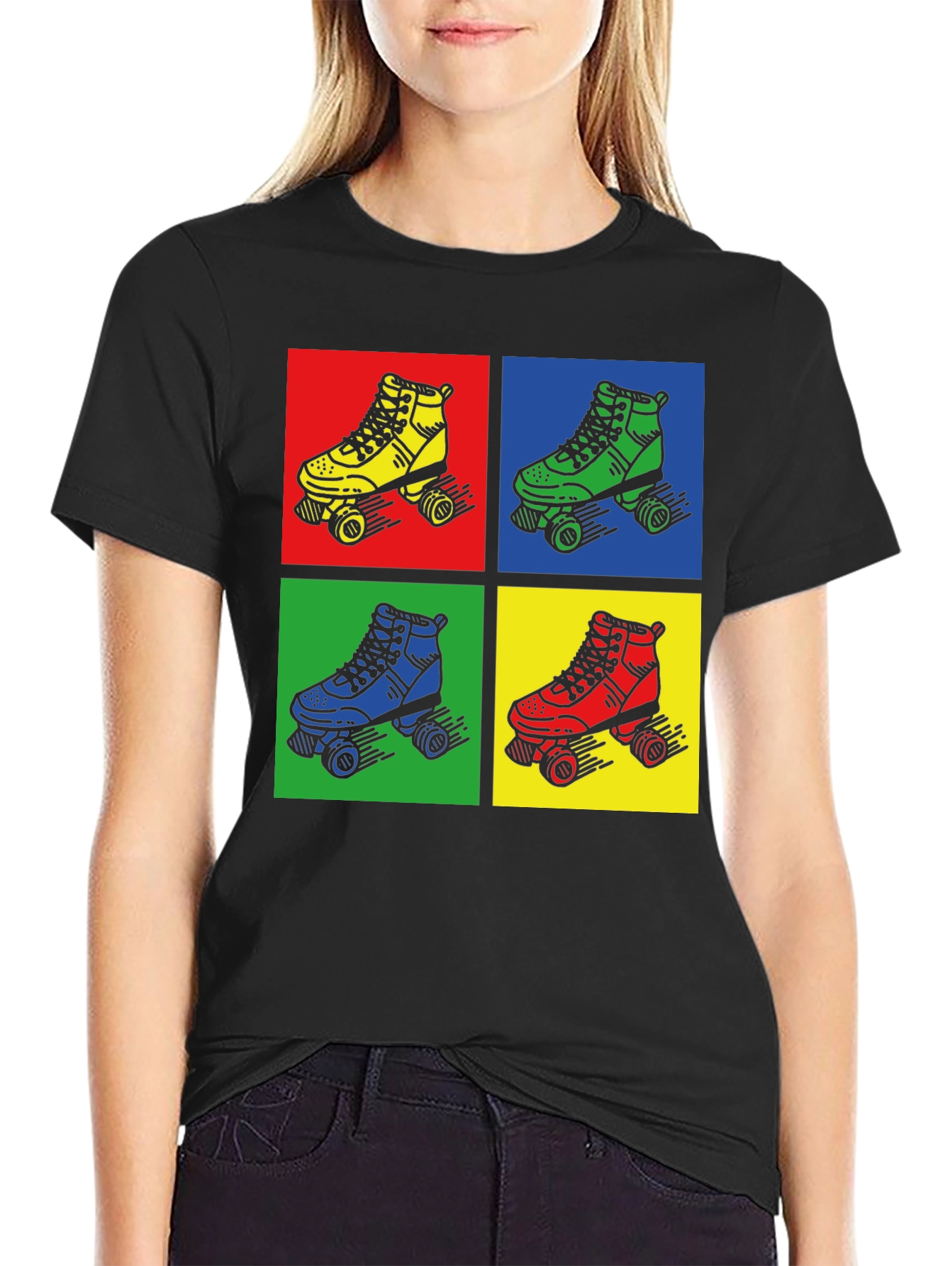 Retro Roller Skate Graphic Tee - Pop Art Style