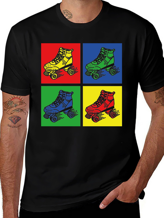 Retro Roller Skate Graphic Tee - Pop Art Style