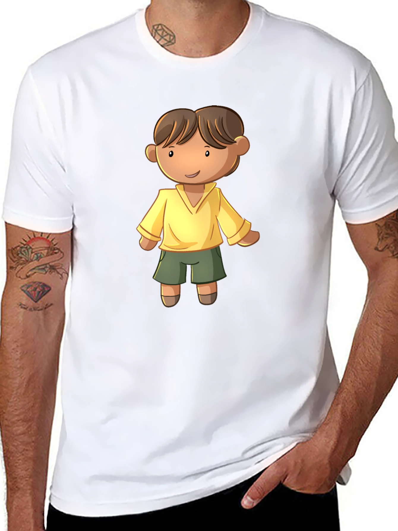 Cartoon Boy Graphic Tee - Black Cotton T-Shirt