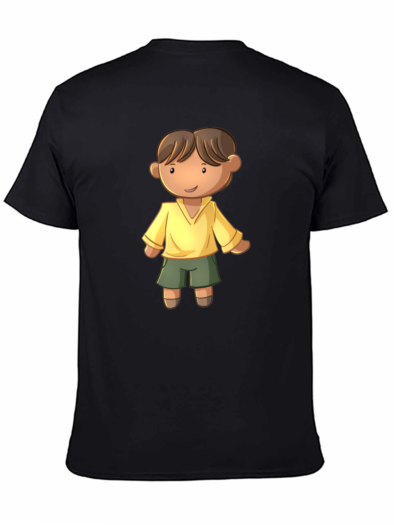 Cartoon Boy Graphic Tee - Black Cotton T-Shirt