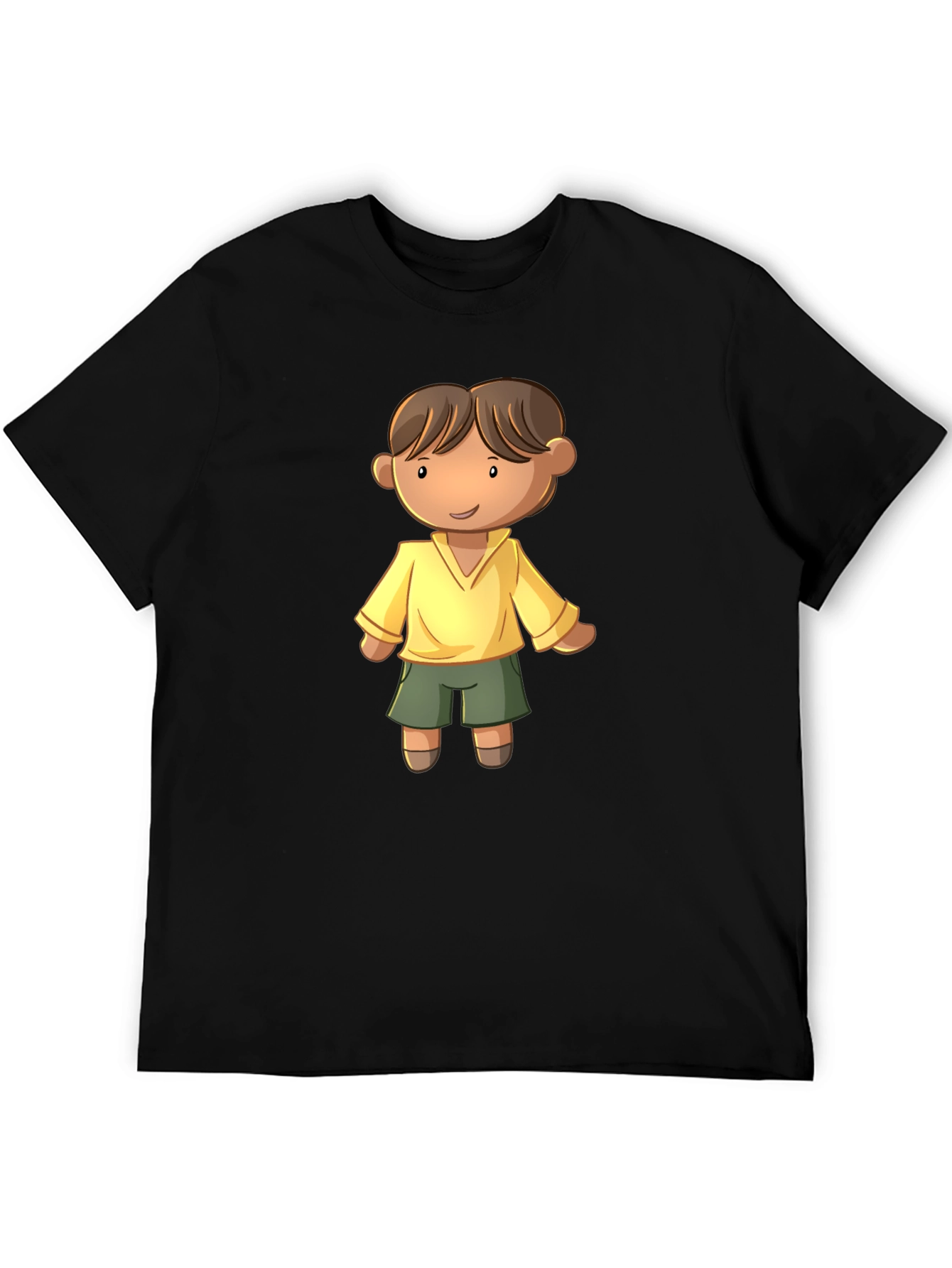 Cartoon Boy Graphic Tee - Black Cotton T-Shirt