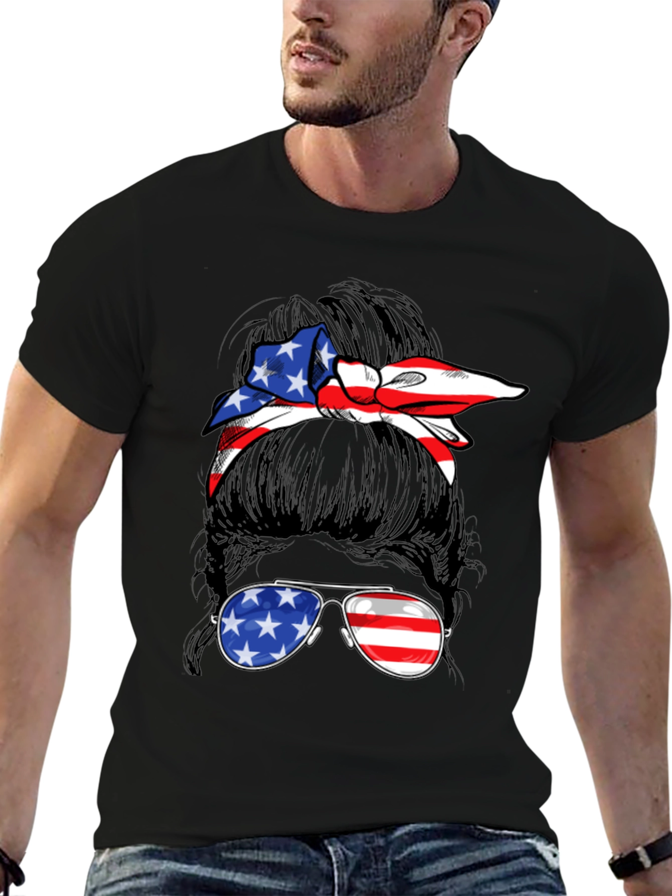 American Flag Messy Bun T-Shirt