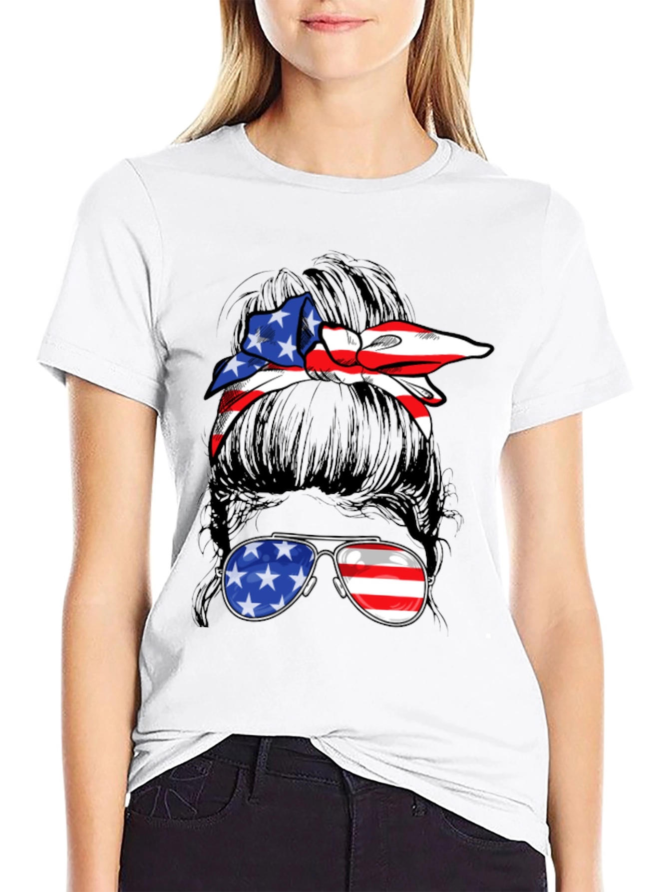 American Flag Messy Bun T-Shirt