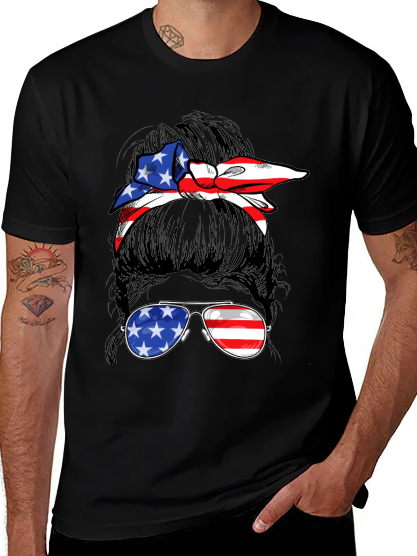 American Flag Messy Bun T-Shirt