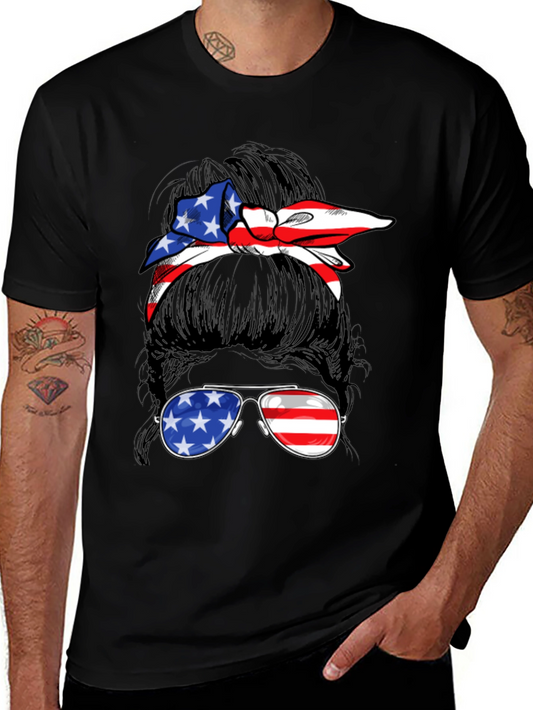 American Flag Messy Bun T-Shirt