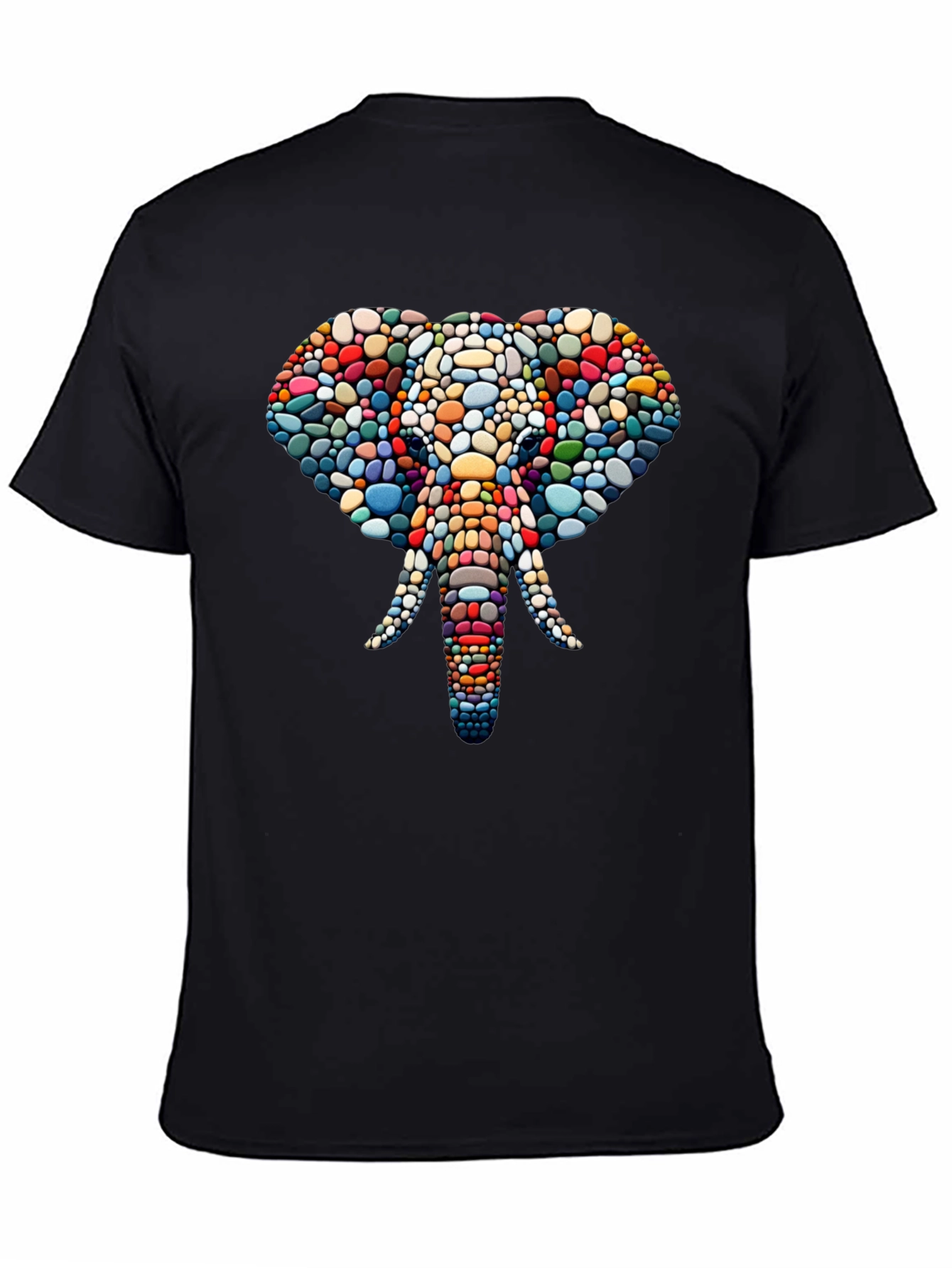 Elephant Mosaic Graphic Tee - Black Cotton T-Shirt